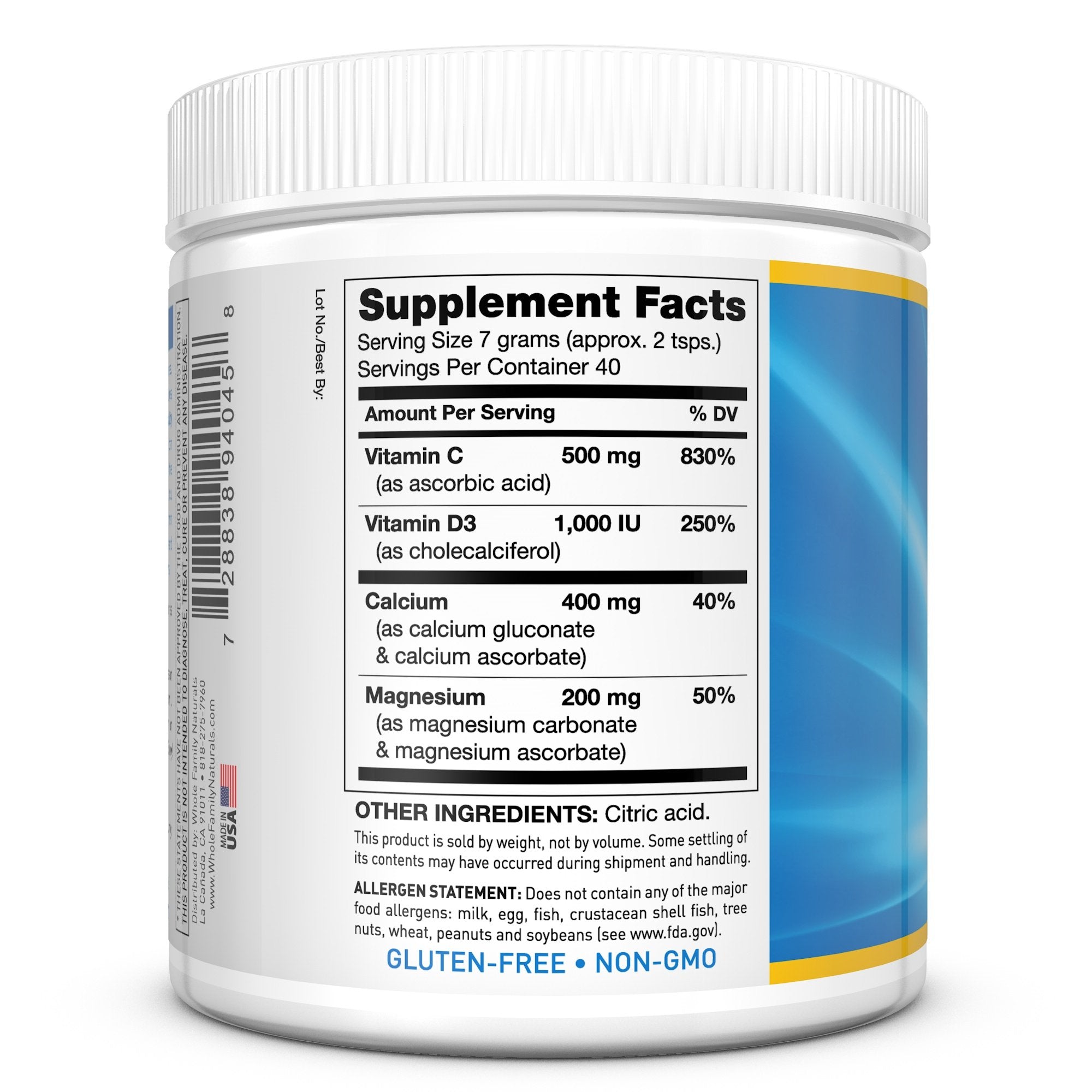 Whole Family Naturals CalMag Plus powder mixed in a cup