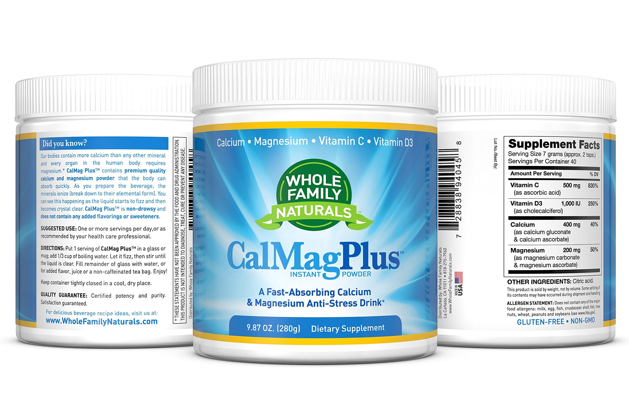 Whole Family Naturals CalMag Plus powder side view packaging