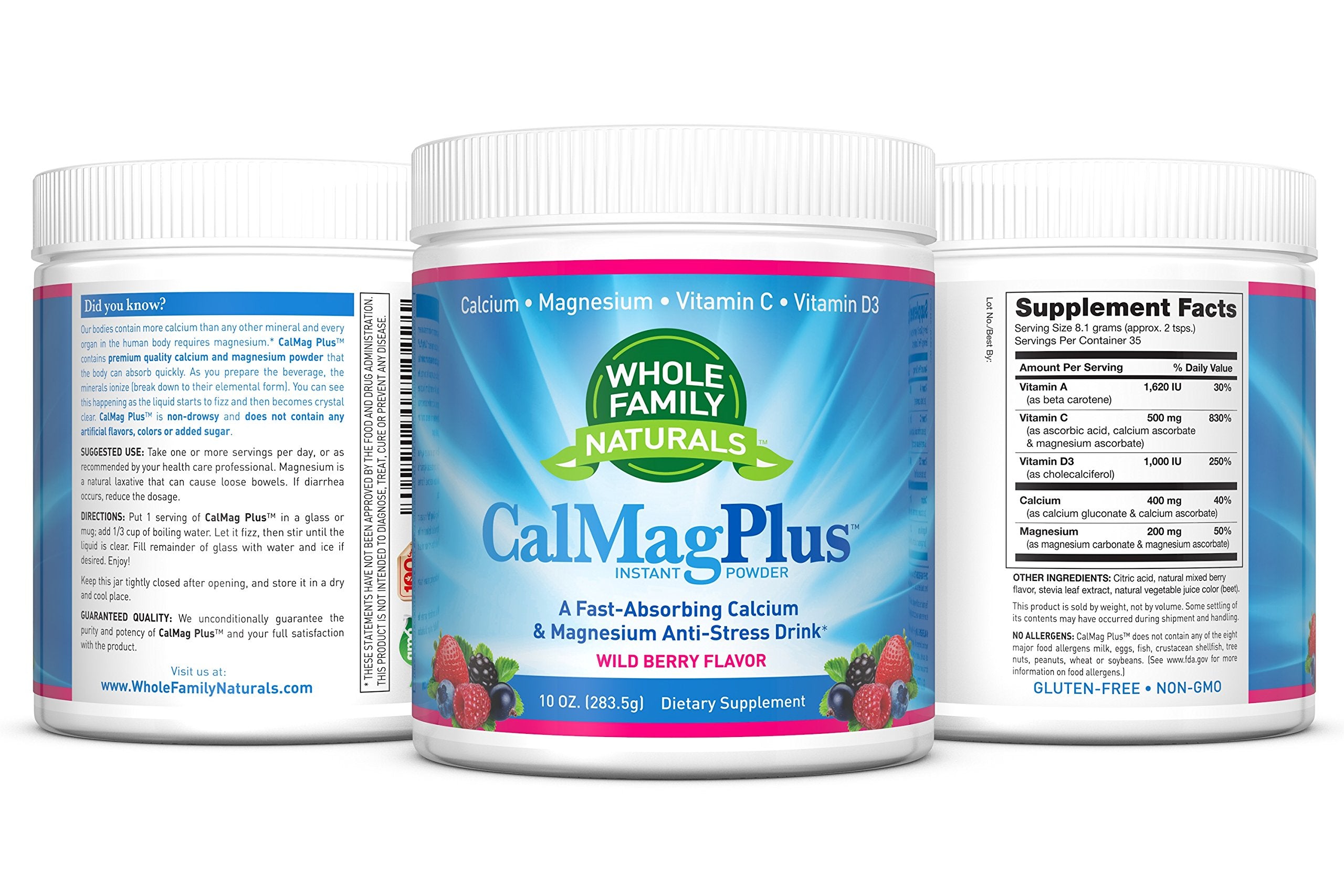Whole Family Naturals CalMag Plus Wild Berry Powder nutritional information