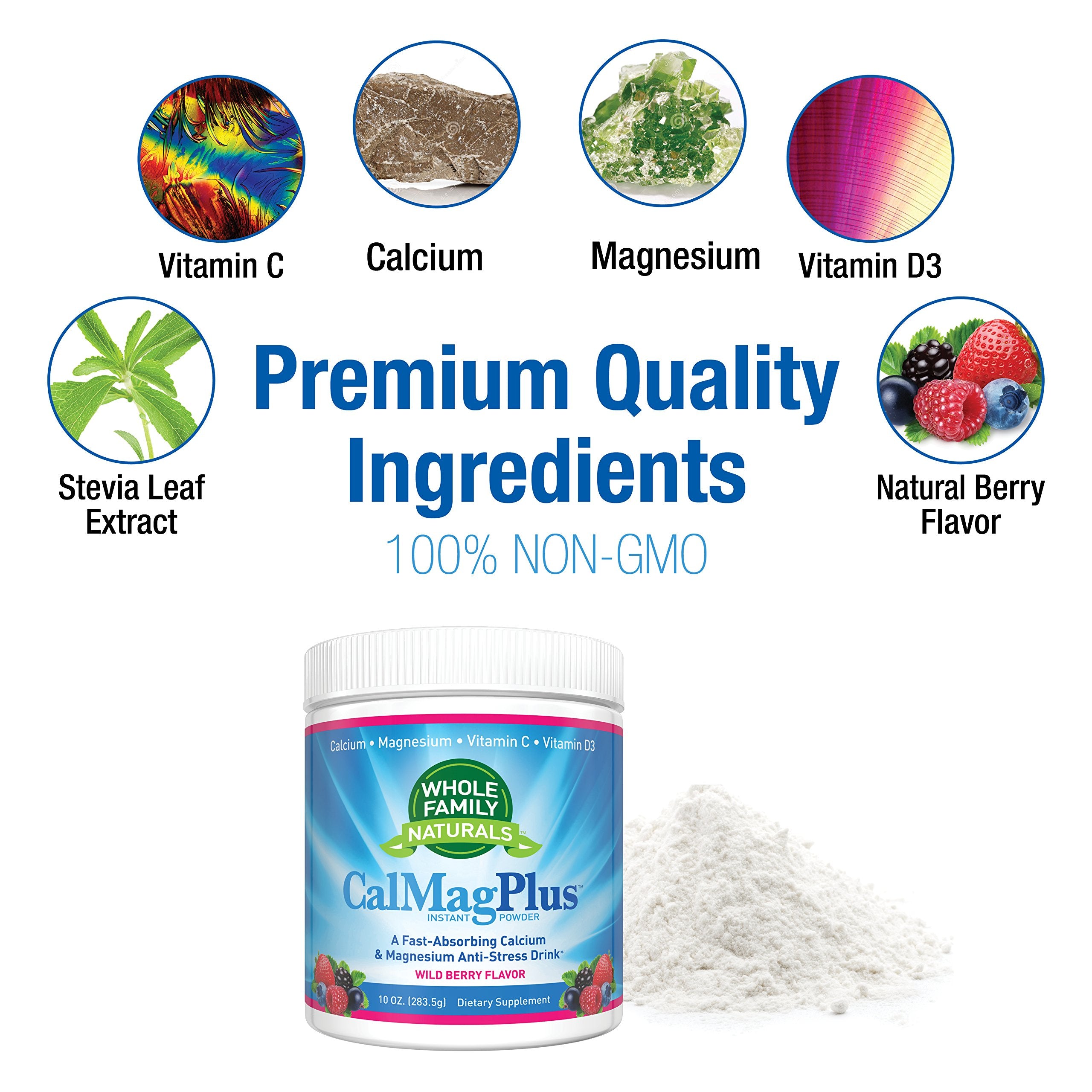 Whole Family Naturals CalMag Plus Wild Berry Powder packaging side view