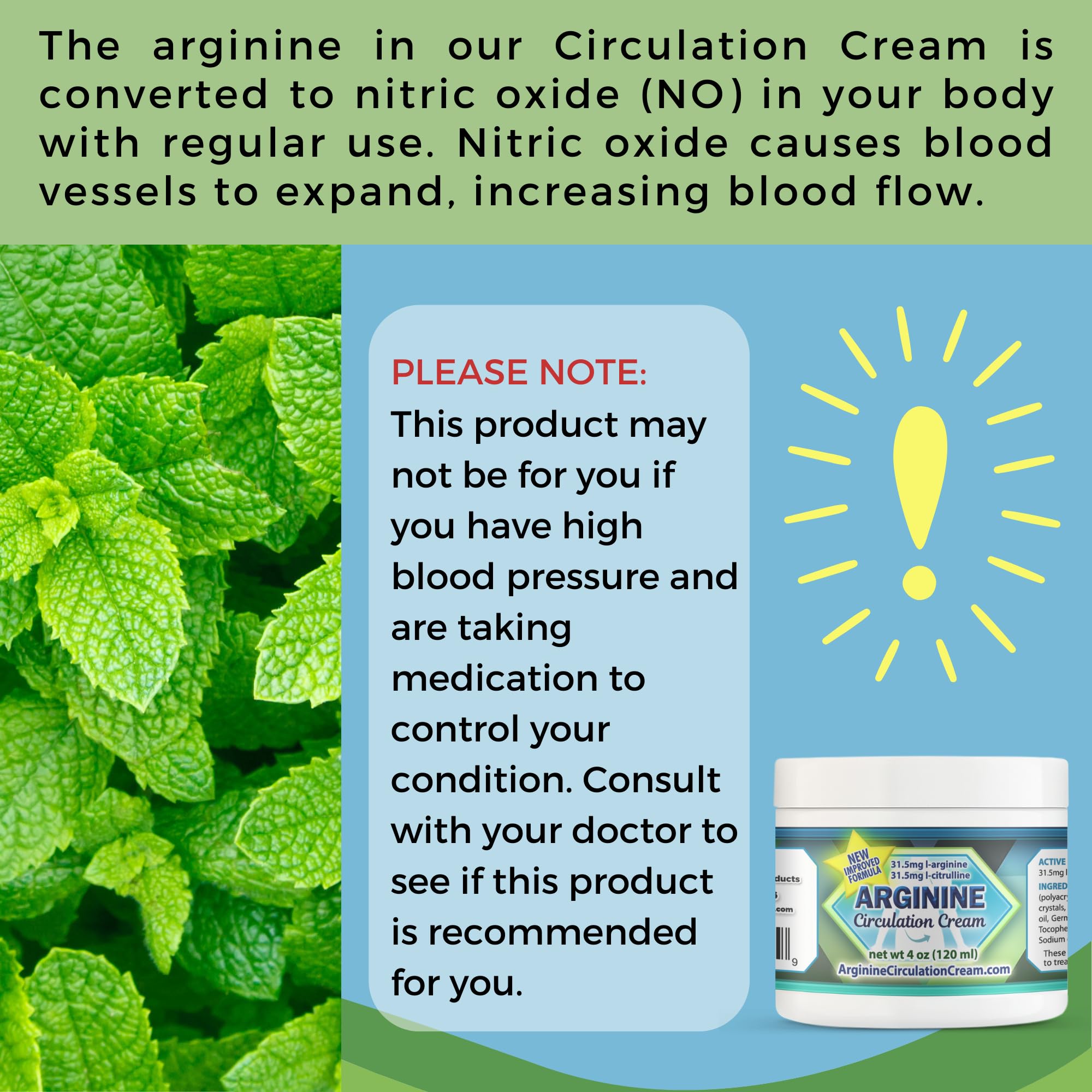 Whole Family Products Arginine Circulation Cream with menthol ingredients