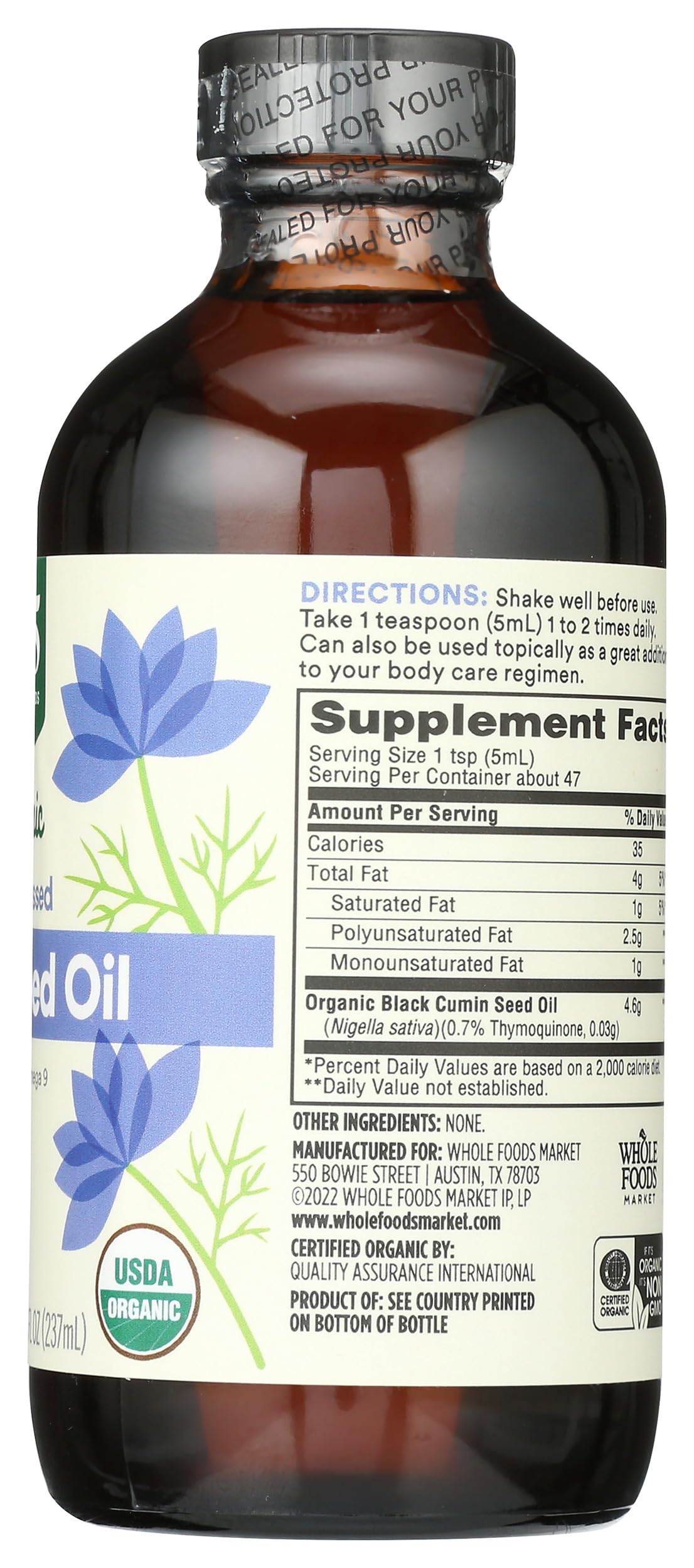 Whole Foods Market Black Seed Oil cap close-up