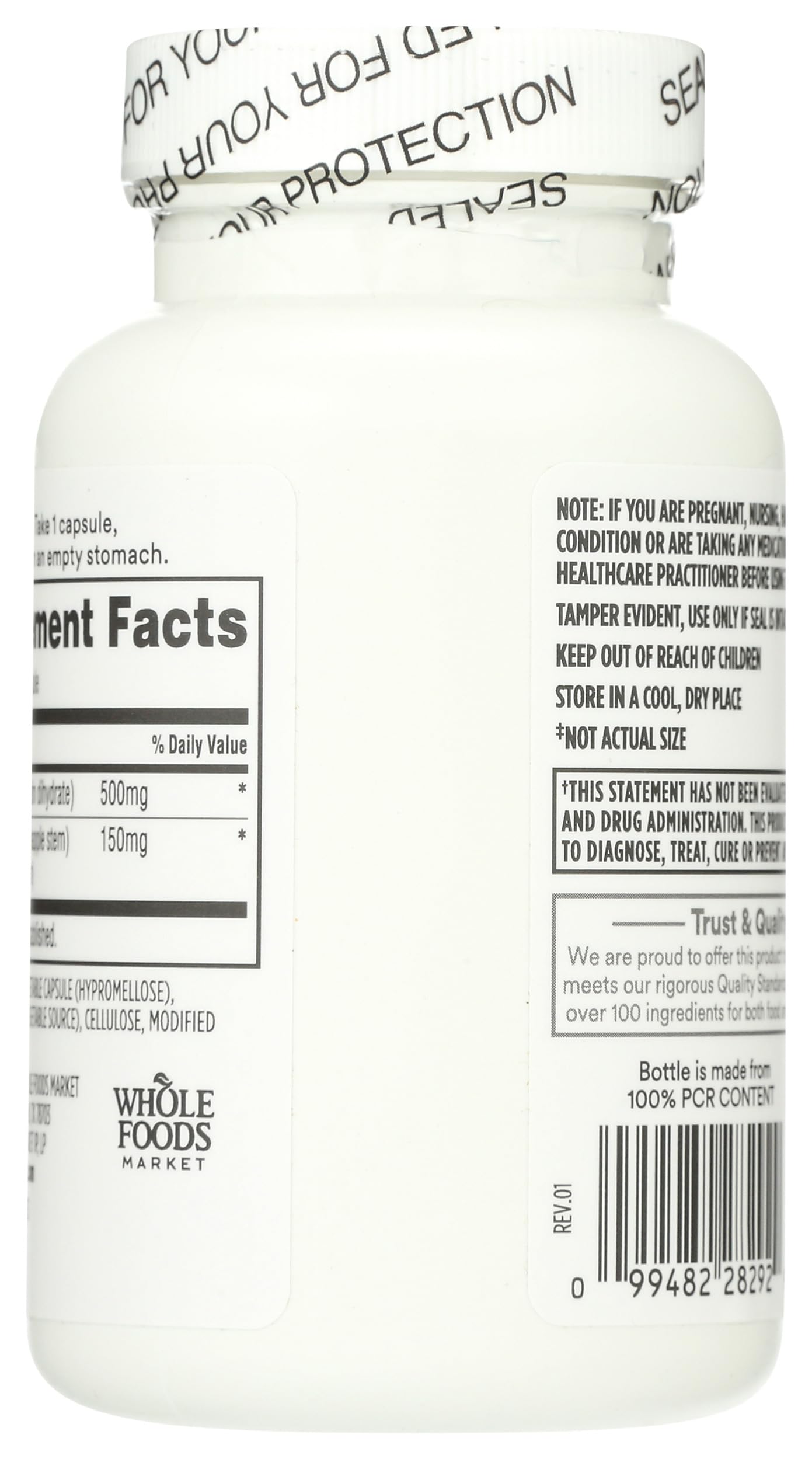Whole Foods Market Bromelain Capsules 100 count side view
