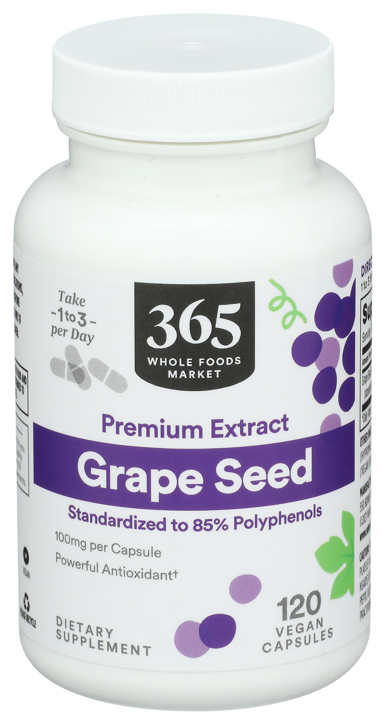 Whole Foods Market Grape Seed Extract 120 Vegan Capsules front view