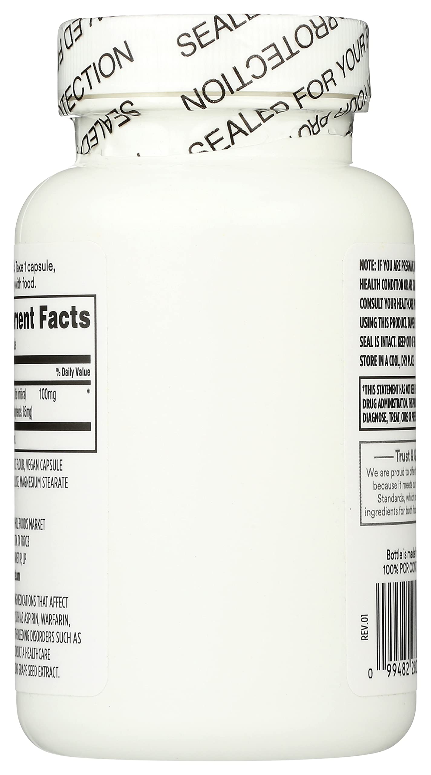 Whole Foods Market Grape Seed Extract label close-up