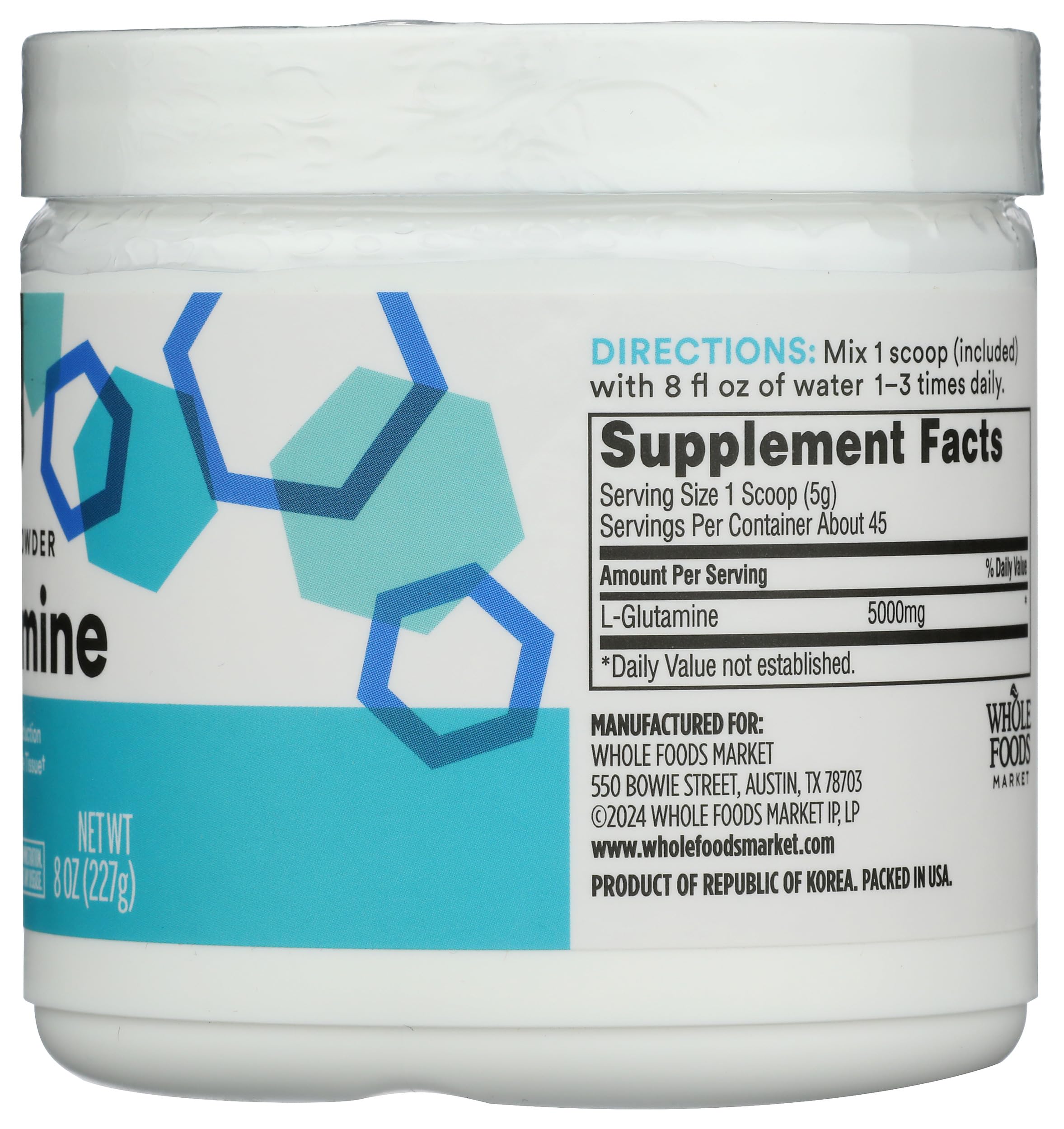 Whole Foods Market L-Glutamine Powder 8 oz packaging