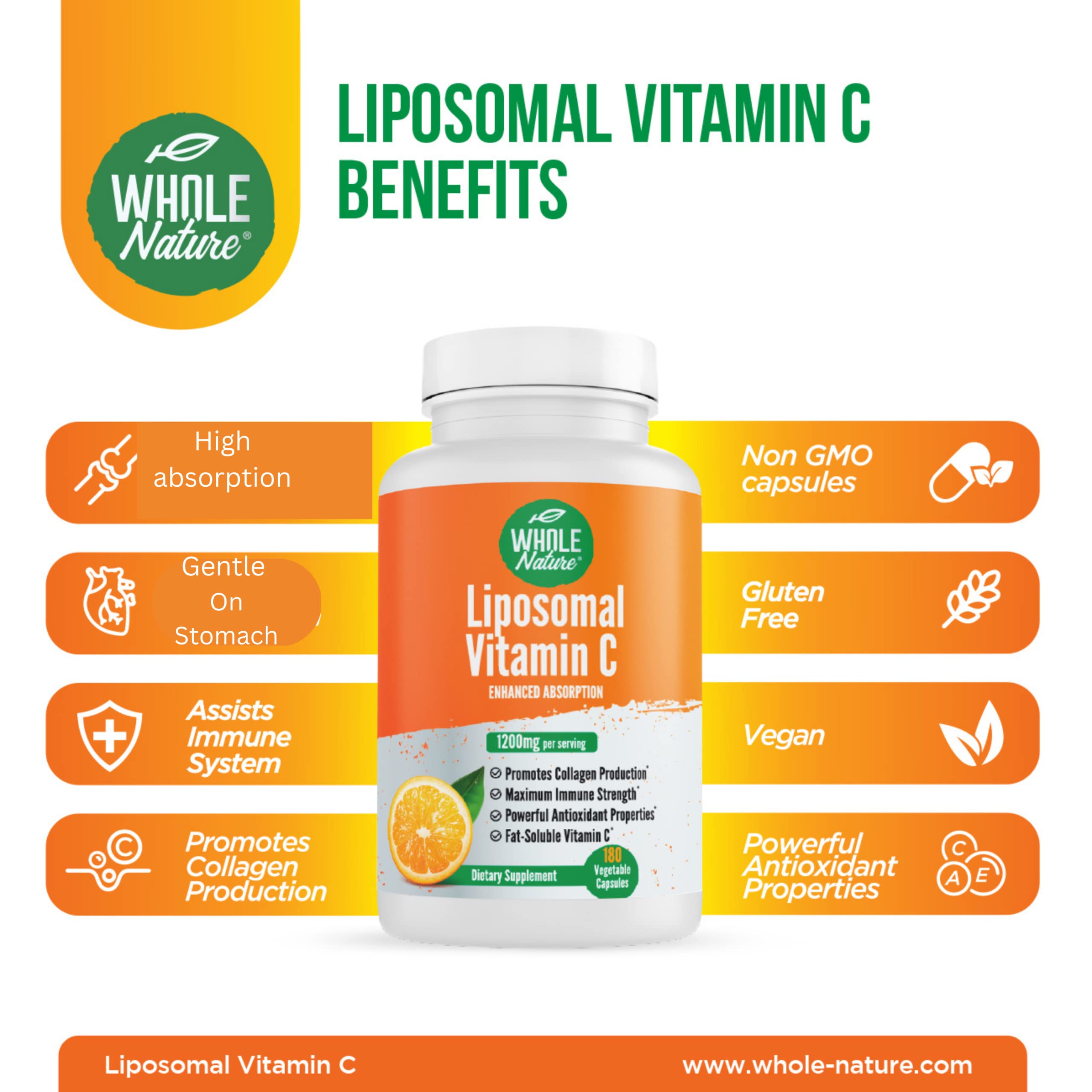 Whole Nature Liposomal Vitamin C 1200mg Capsules bottle with label