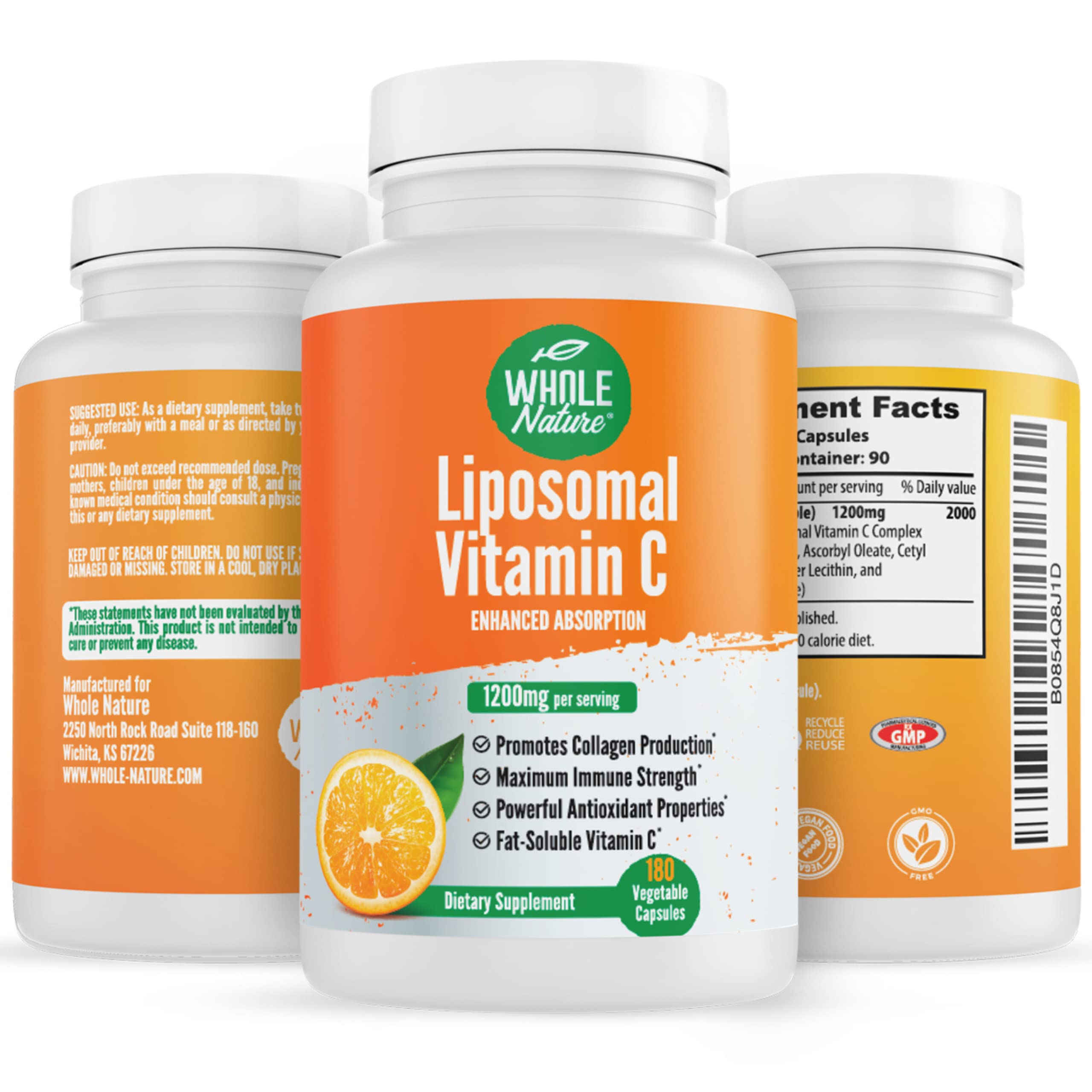 Whole Nature Liposomal Vitamin C 1200mg Capsules close-up of capsules