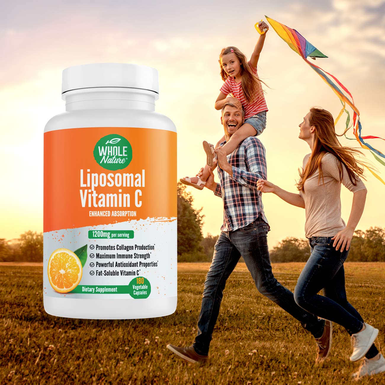 Whole Nature Liposomal Vitamin C 1200mg Capsules with measuring spoon