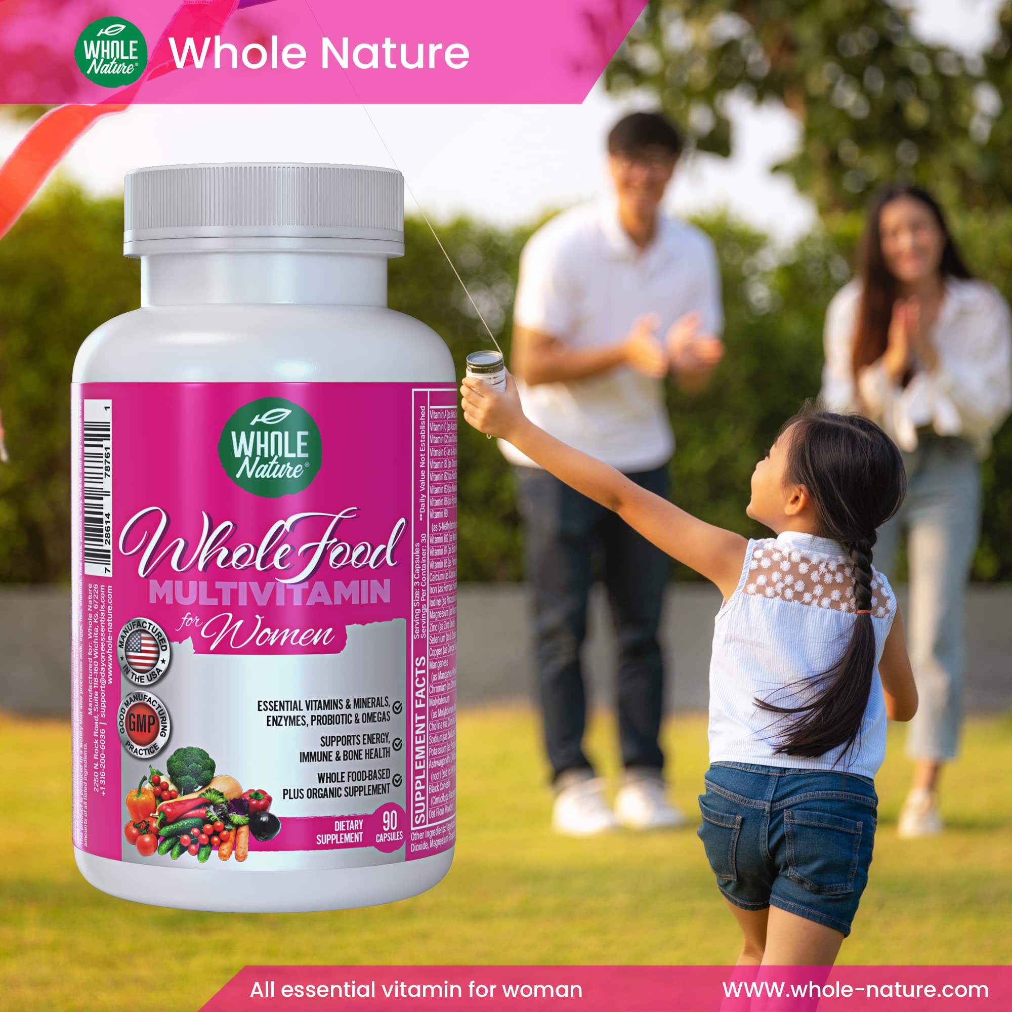 Whole Nature Multivitamins displayed with fresh fruits