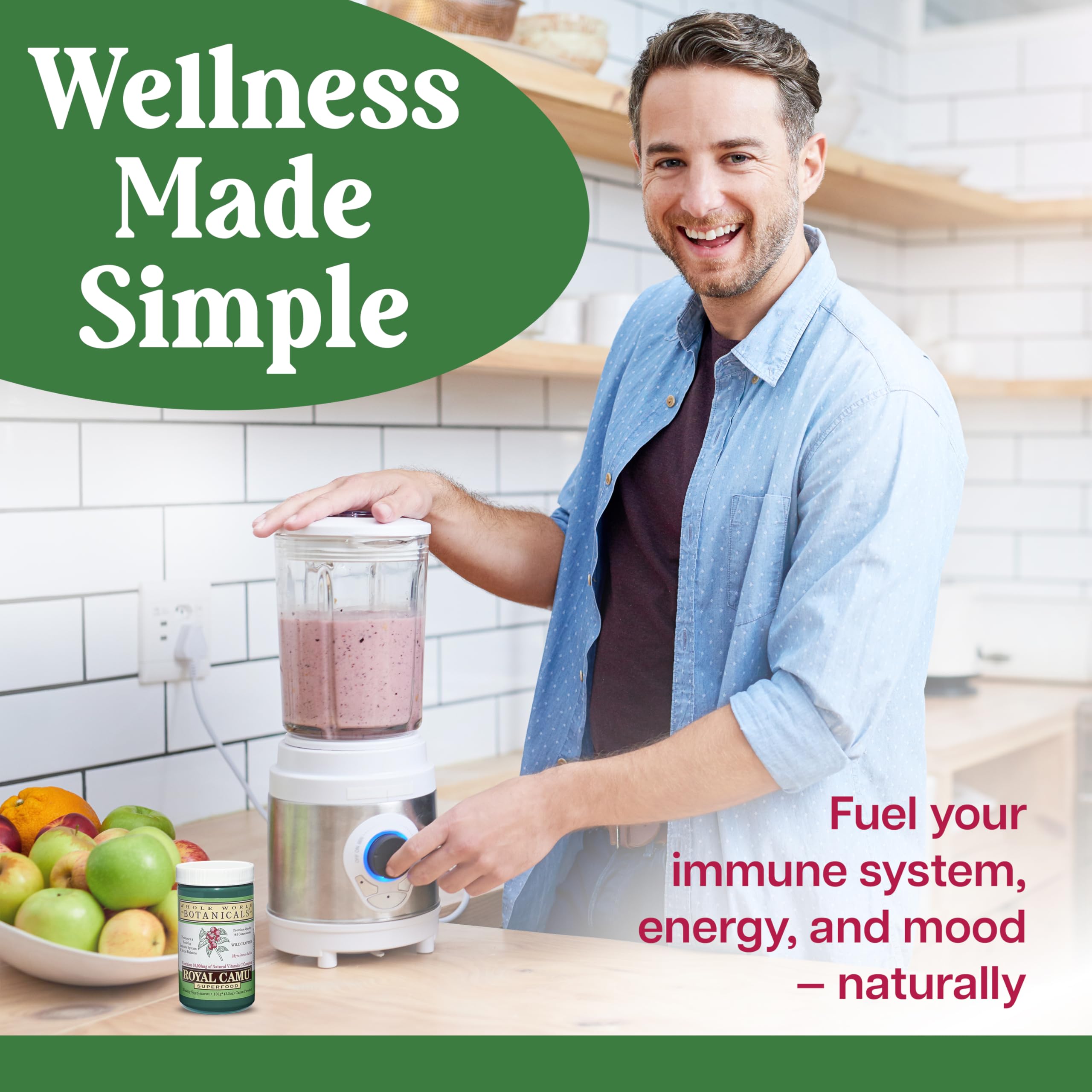 Whole World Botanicals Camu Camu Vitamin C Powder with fresh fruit