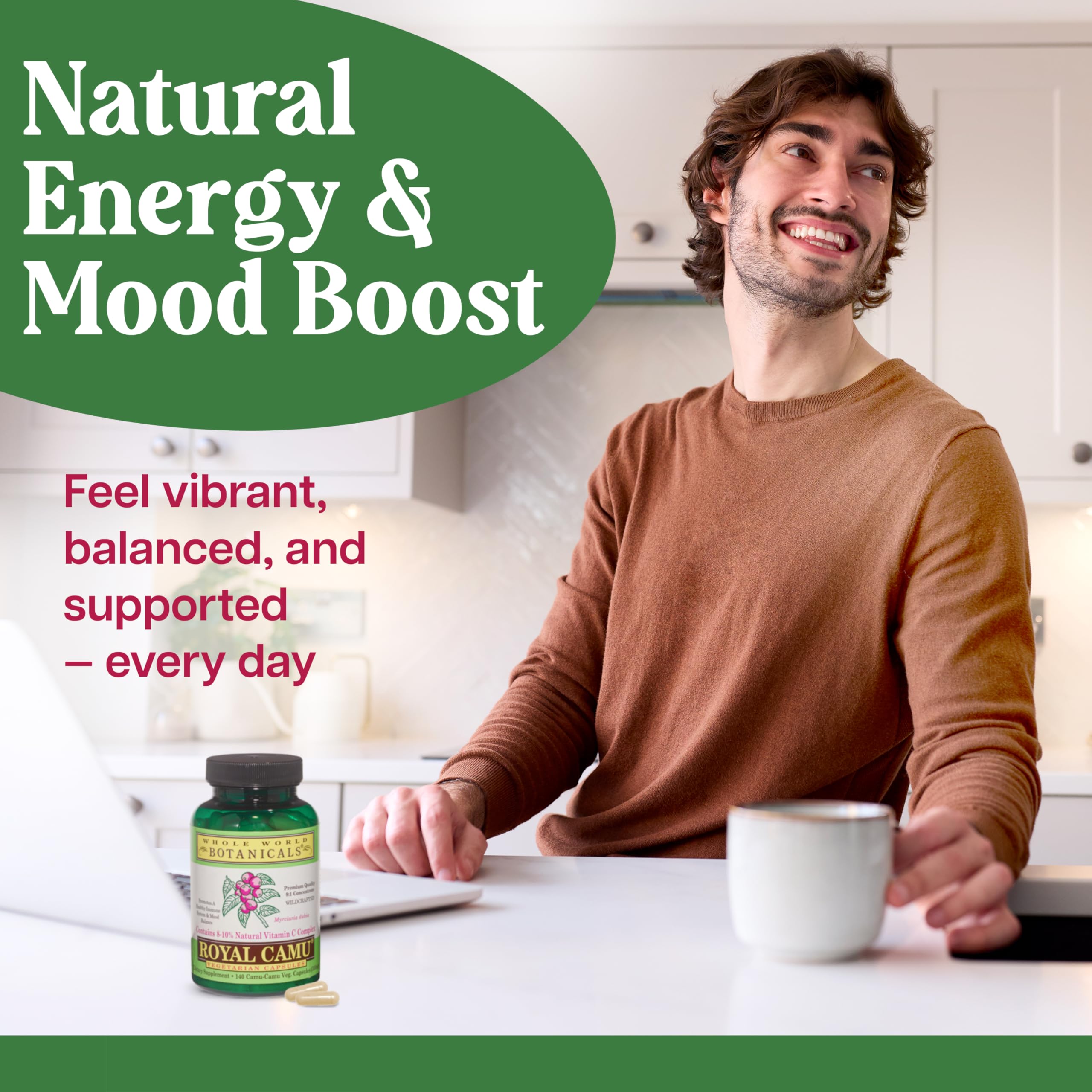 Whole World Botanicals Royal Camu Light Capsules opened bottle