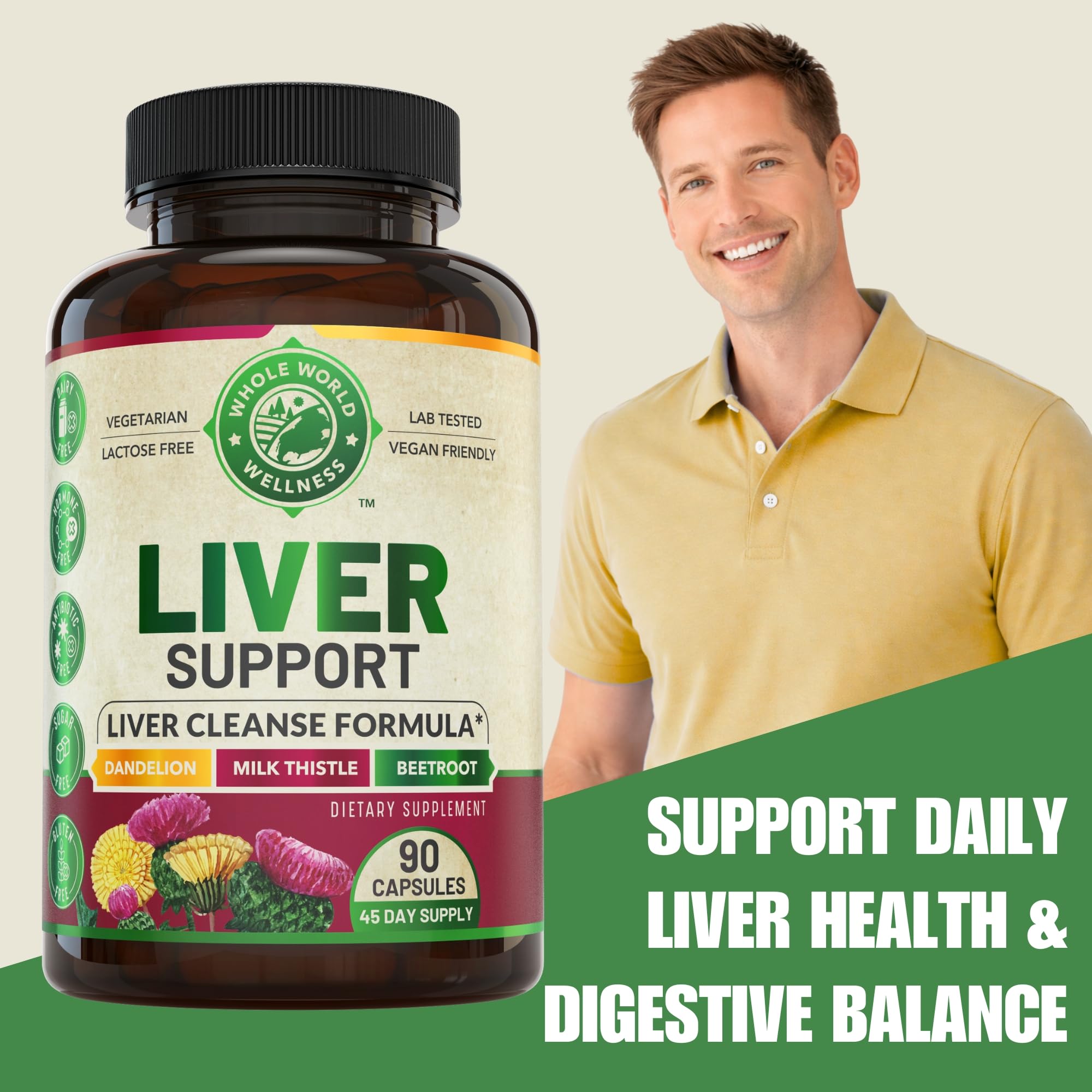 WHOLE WORLD WELLNESS Artichoke Liver Support Supplement capsules close-up