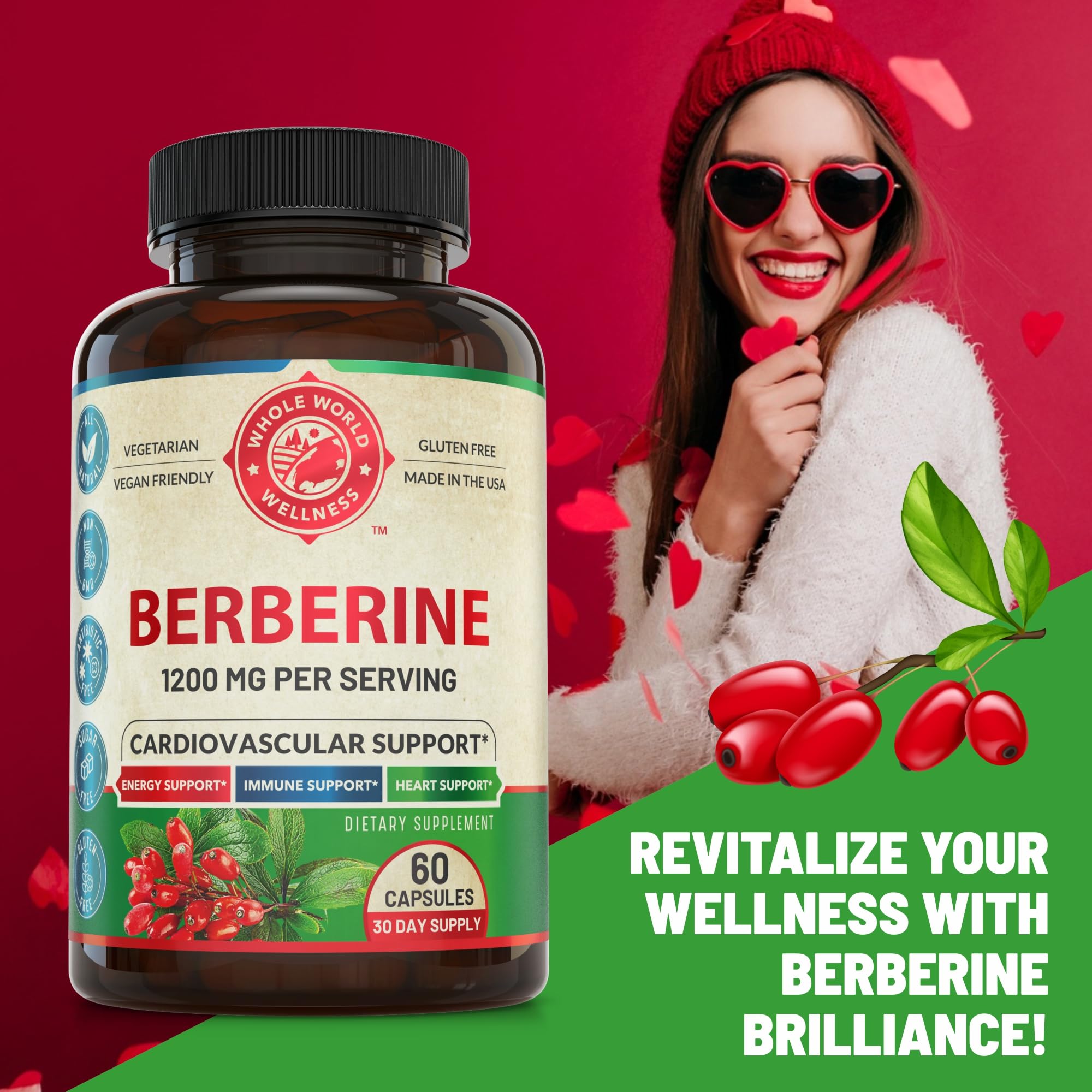 WHOLE WORLD WELLNESS Berberine Supplement 1200mg capsule side view