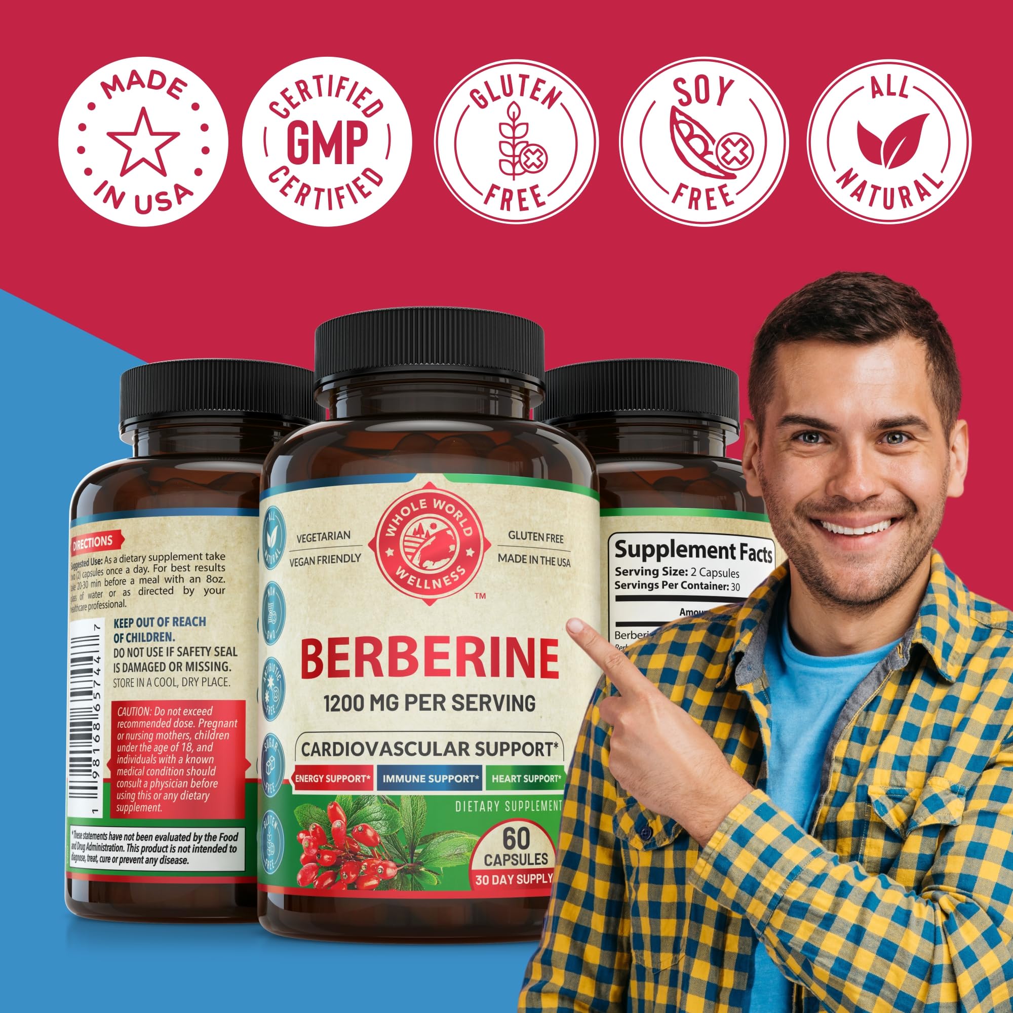 WHOLE WORLD WELLNESS Berberine Supplement 1200mg capsules in a natural environment