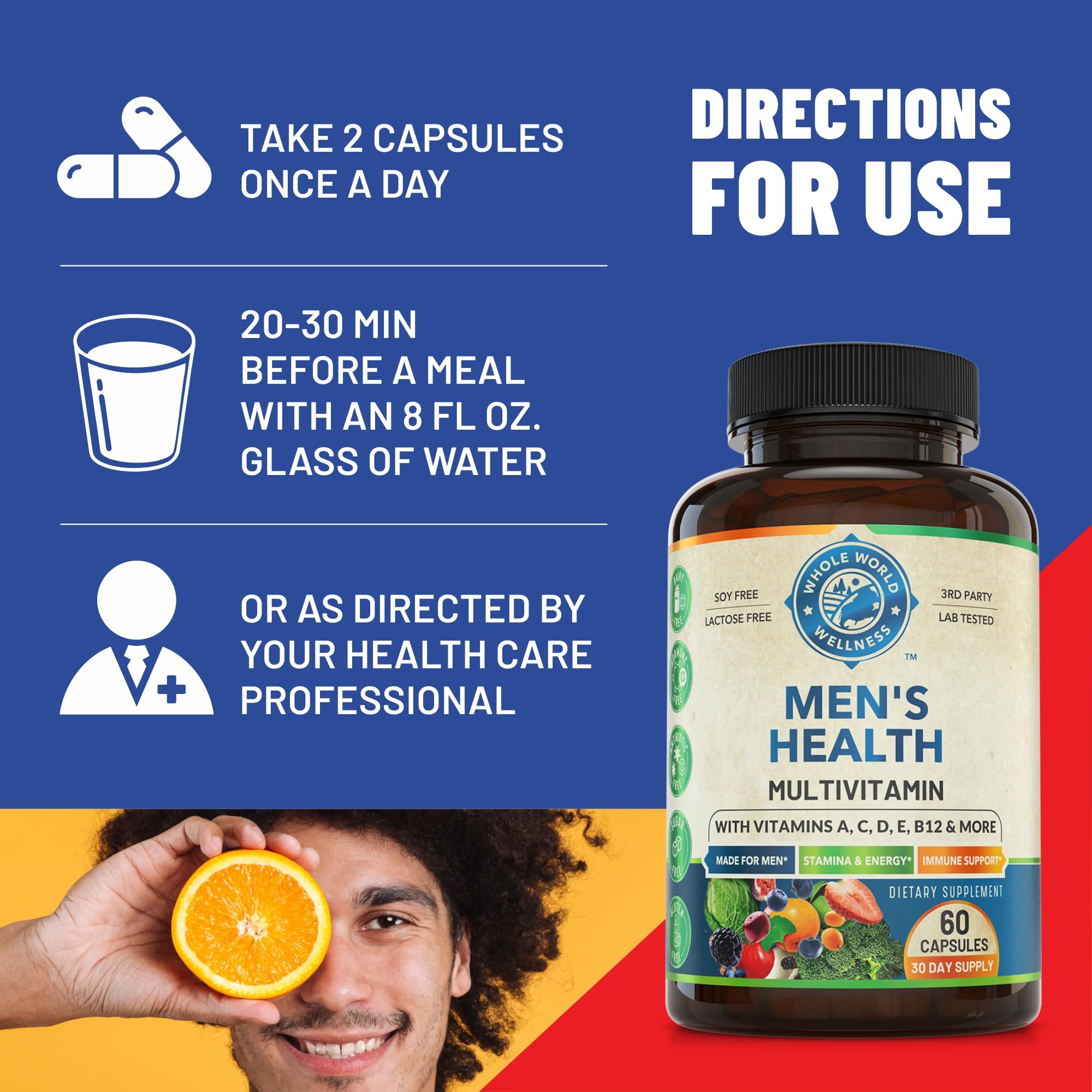 WHOLE WORLD WELLNESS Men's Multivitamin bottle with natural background