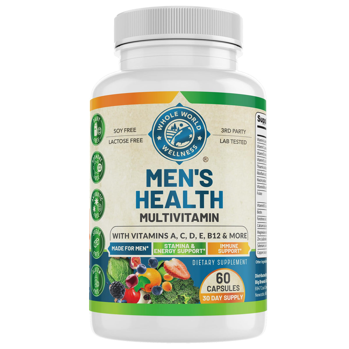 WHOLE WORLD WELLNESS Men's Multivitamin front view of the bottle