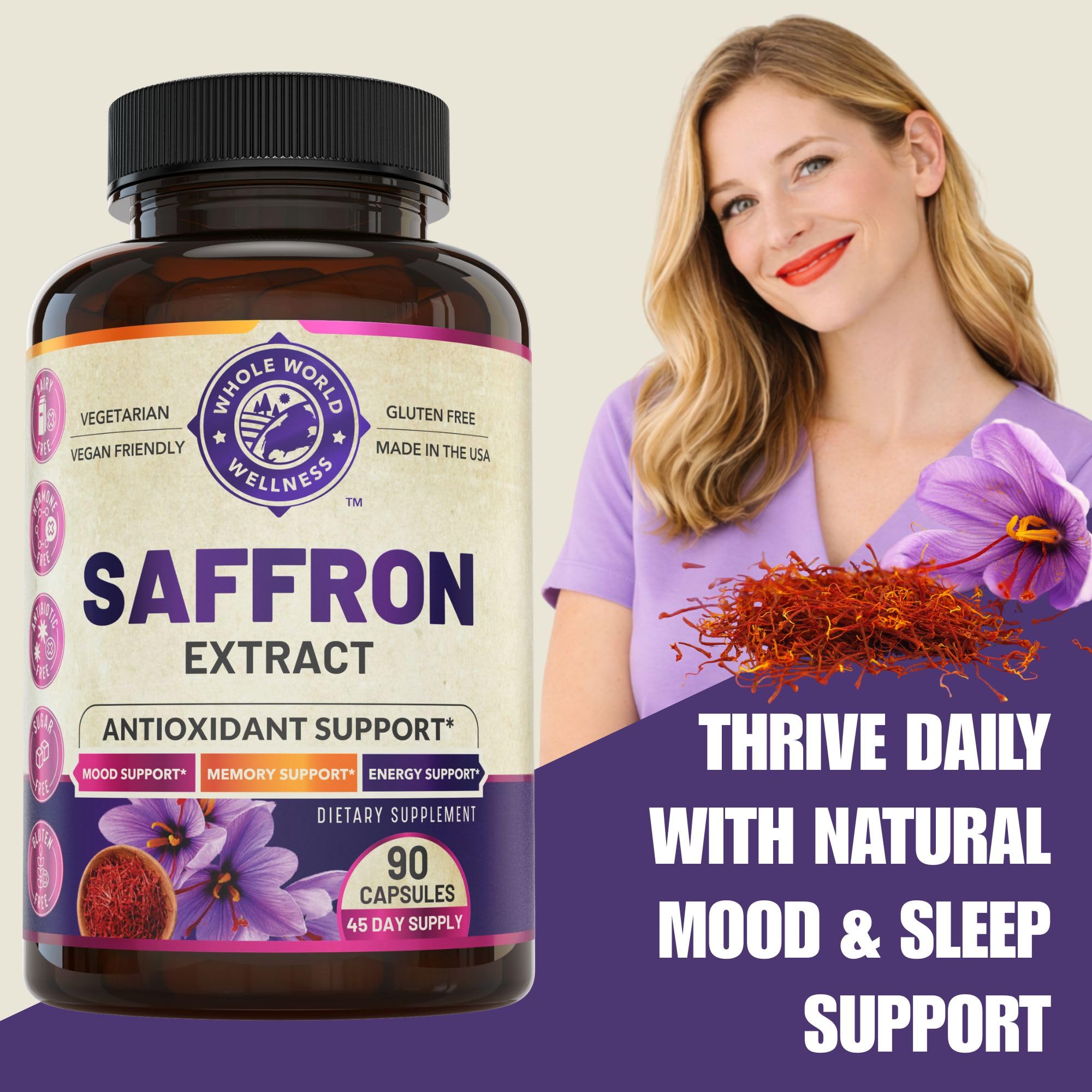 WHOLE WORLD WELLNESS Saffron Extract bottle side view