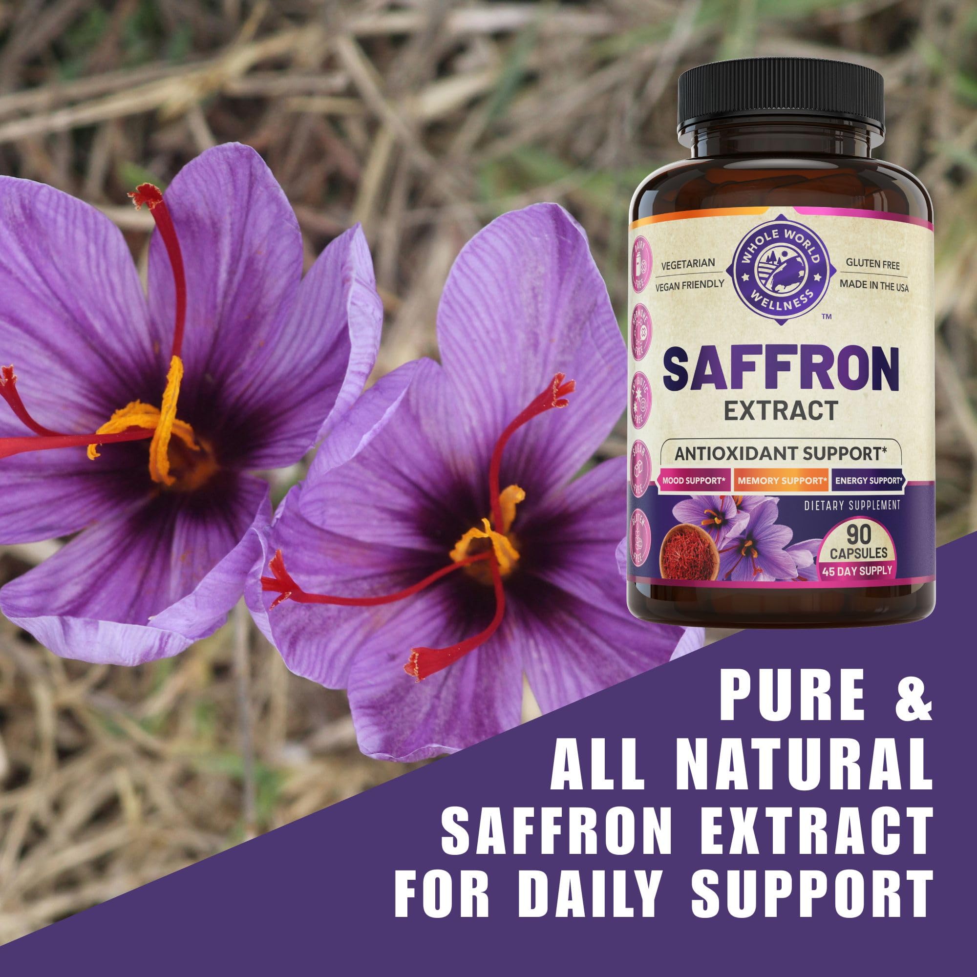WHOLE WORLD WELLNESS Saffron Extract capsules close-up