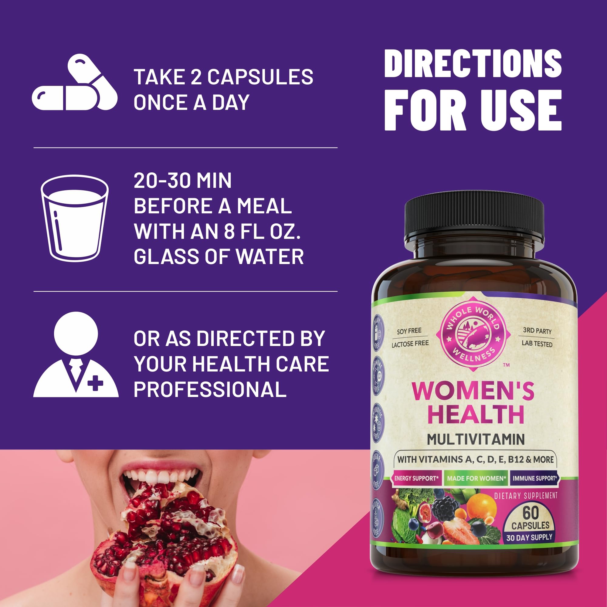 WHOLE WORLD WELLNESS Women's Multivitamin bottle close-up