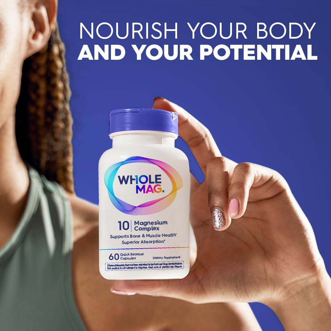 WholeMag Magnesium Complex 10 Forms 1490mg supplement in a hand
