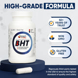 Wholesale Nutrition BHT Antioxidant Capsules 250mg bottle on a wooden table