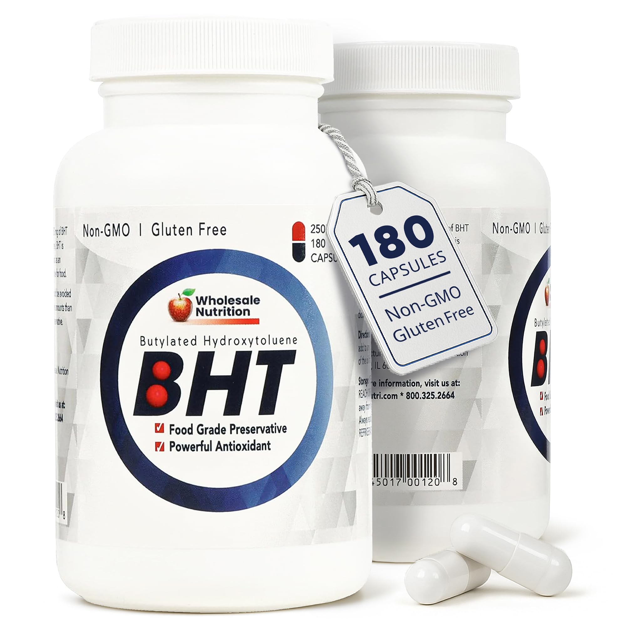 Wholesale Nutrition BHT Antioxidant Capsules 250mg front view