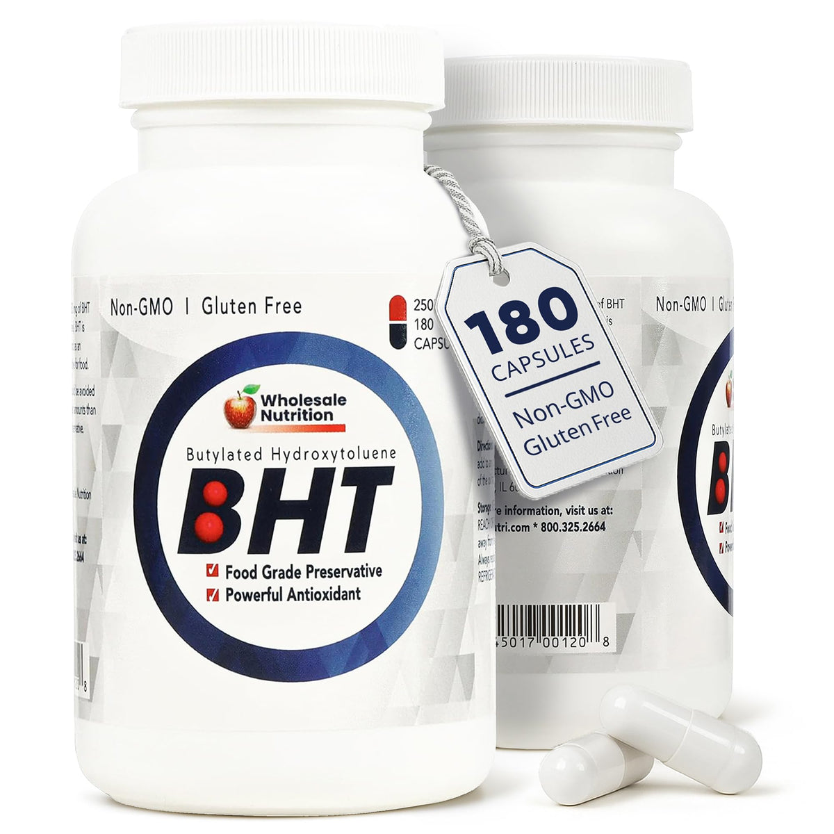 Wholesale Nutrition BHT Antioxidant Capsules 250mg front view