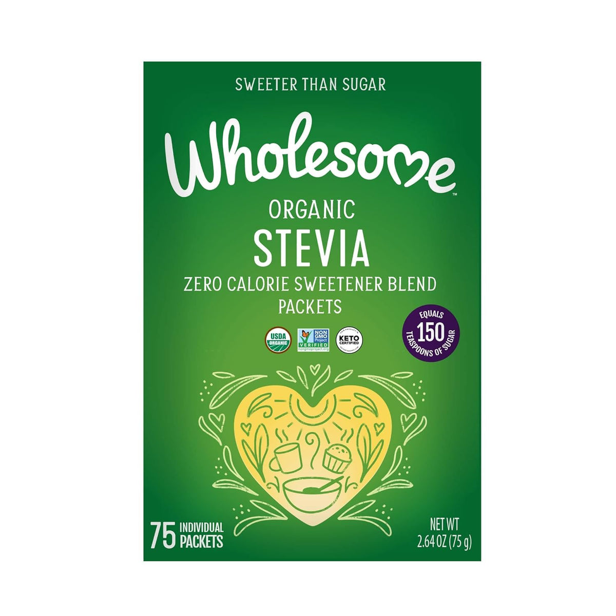 Wholesome Organic Stevia 75 Packets front view