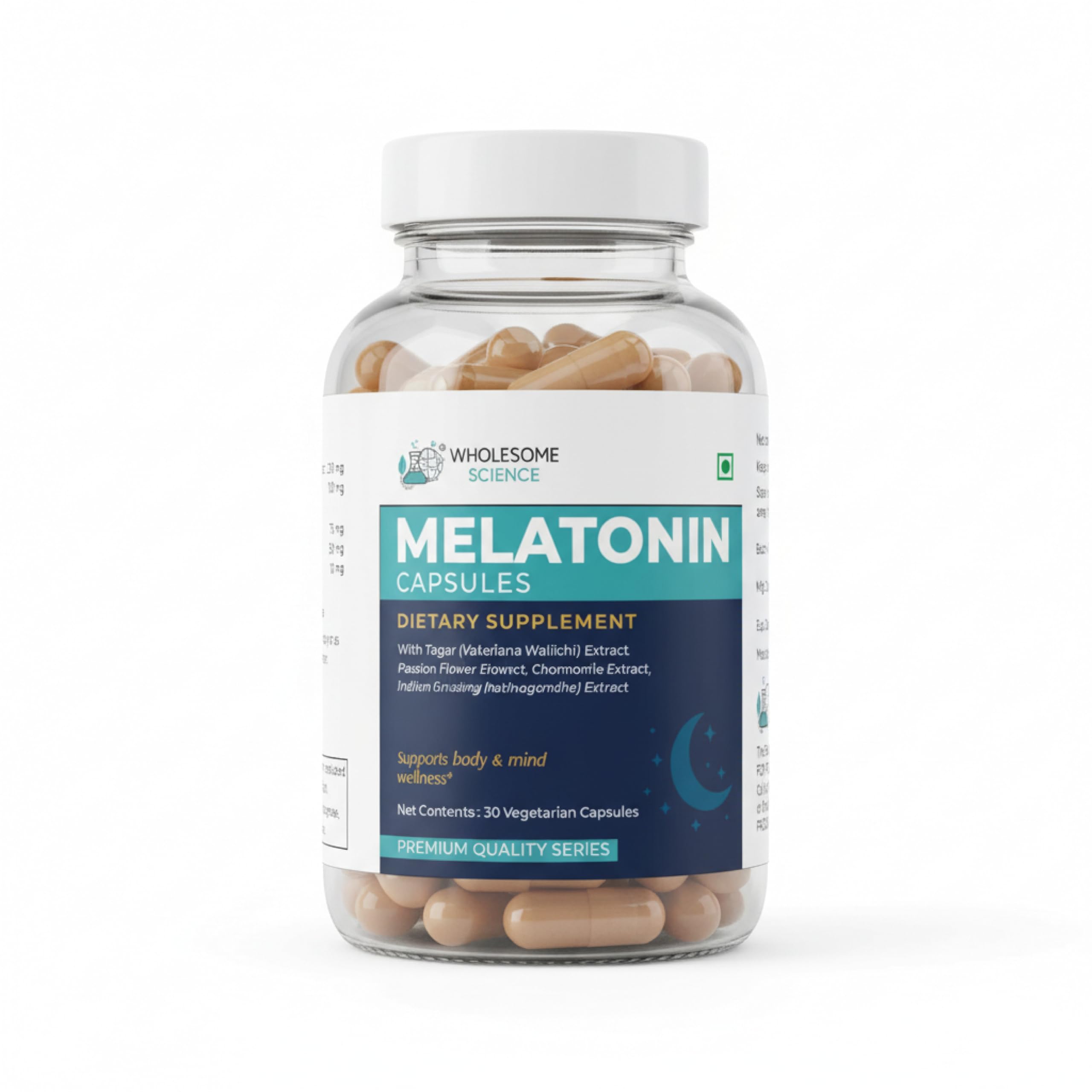 WHOLESOME SCIENCE Melatonin 10 mg Capsules front view with packaging