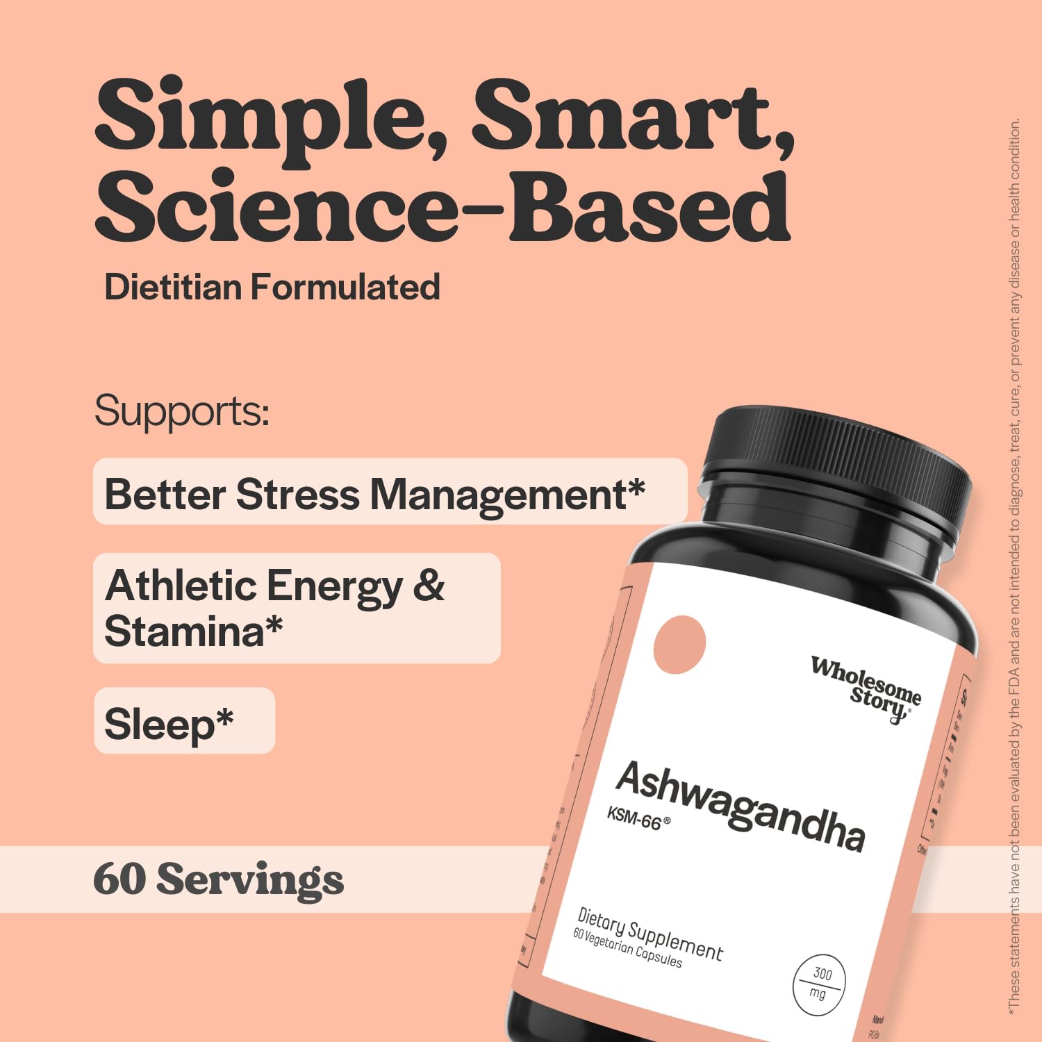 Wholesome Story Ashwagandha Capsules 300mg bottle side view