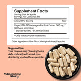 Wholesome Story Ashwagandha Capsules 300mg with capsules on a wooden surface