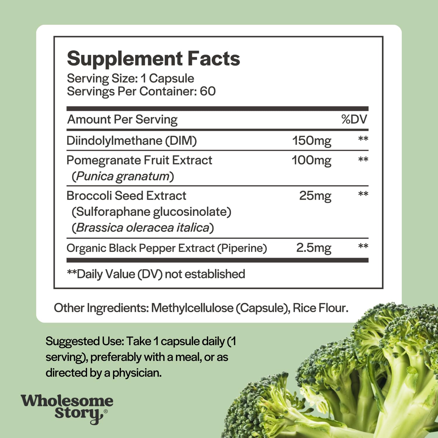 Wholesome Story DIM + Pomegranate Supplement bottle side view