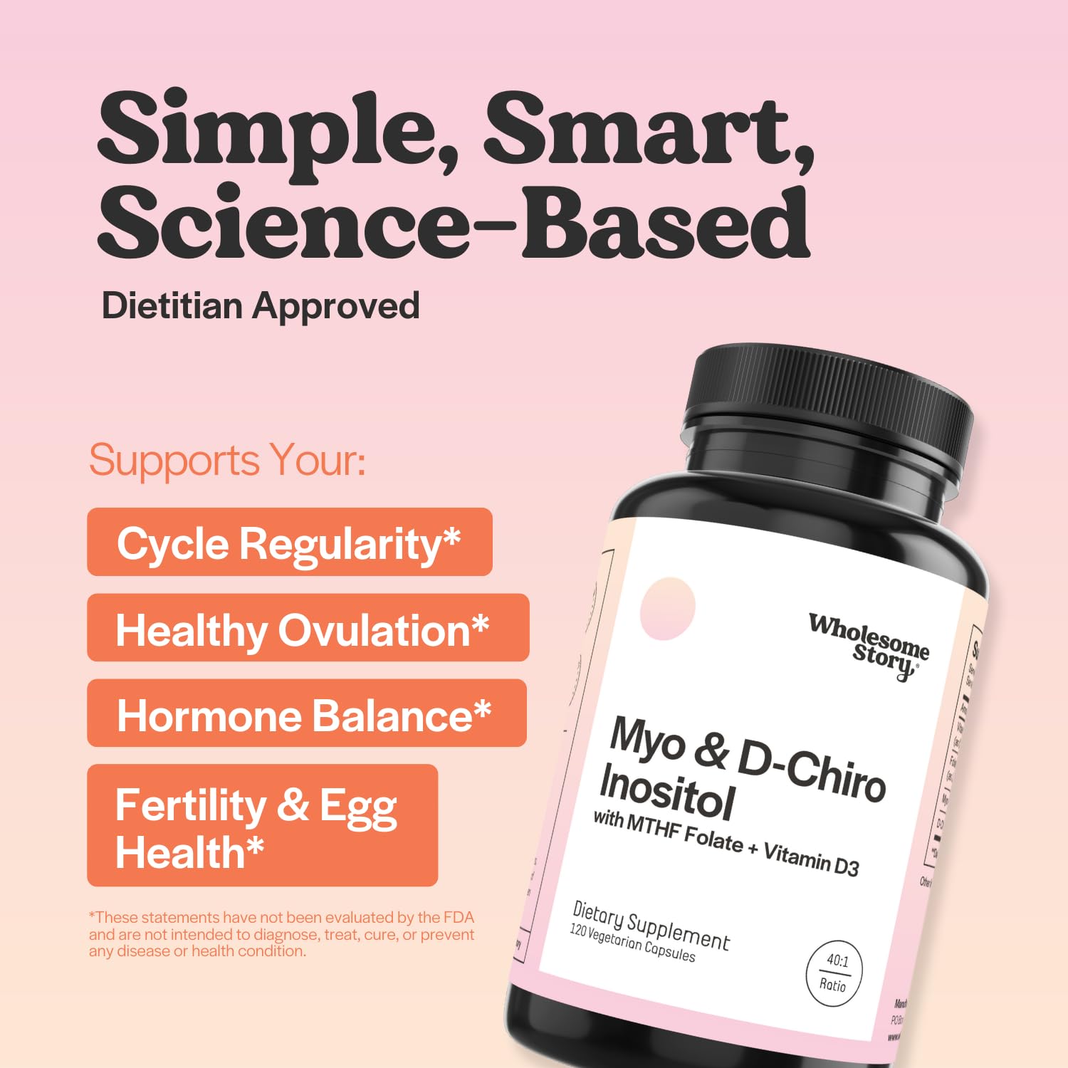 Wholesome Story Myo & D-Chiro Inositol capsules with a measuring spoon