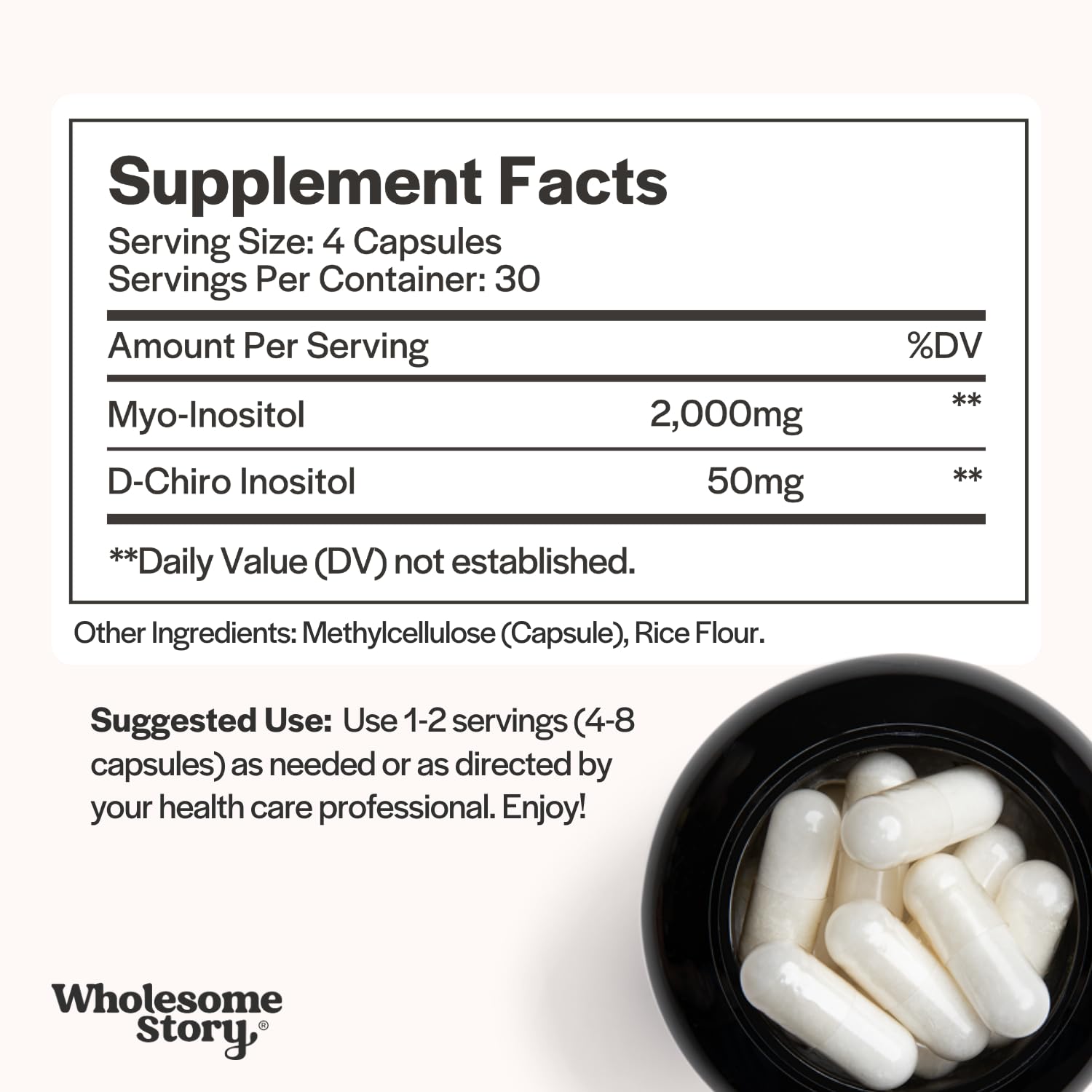 Wholesome Story Myo & D-Chiro Inositol Supplement capsule close-up