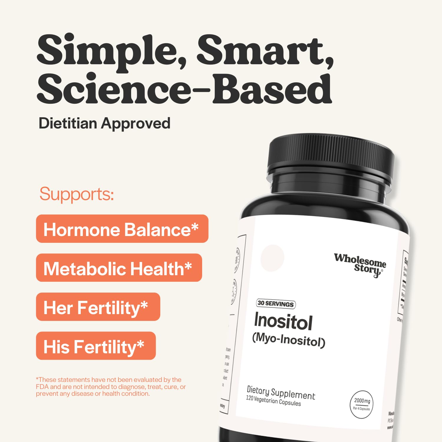 Wholesome Story Myo-Inositol 132g vegan capsules back view
