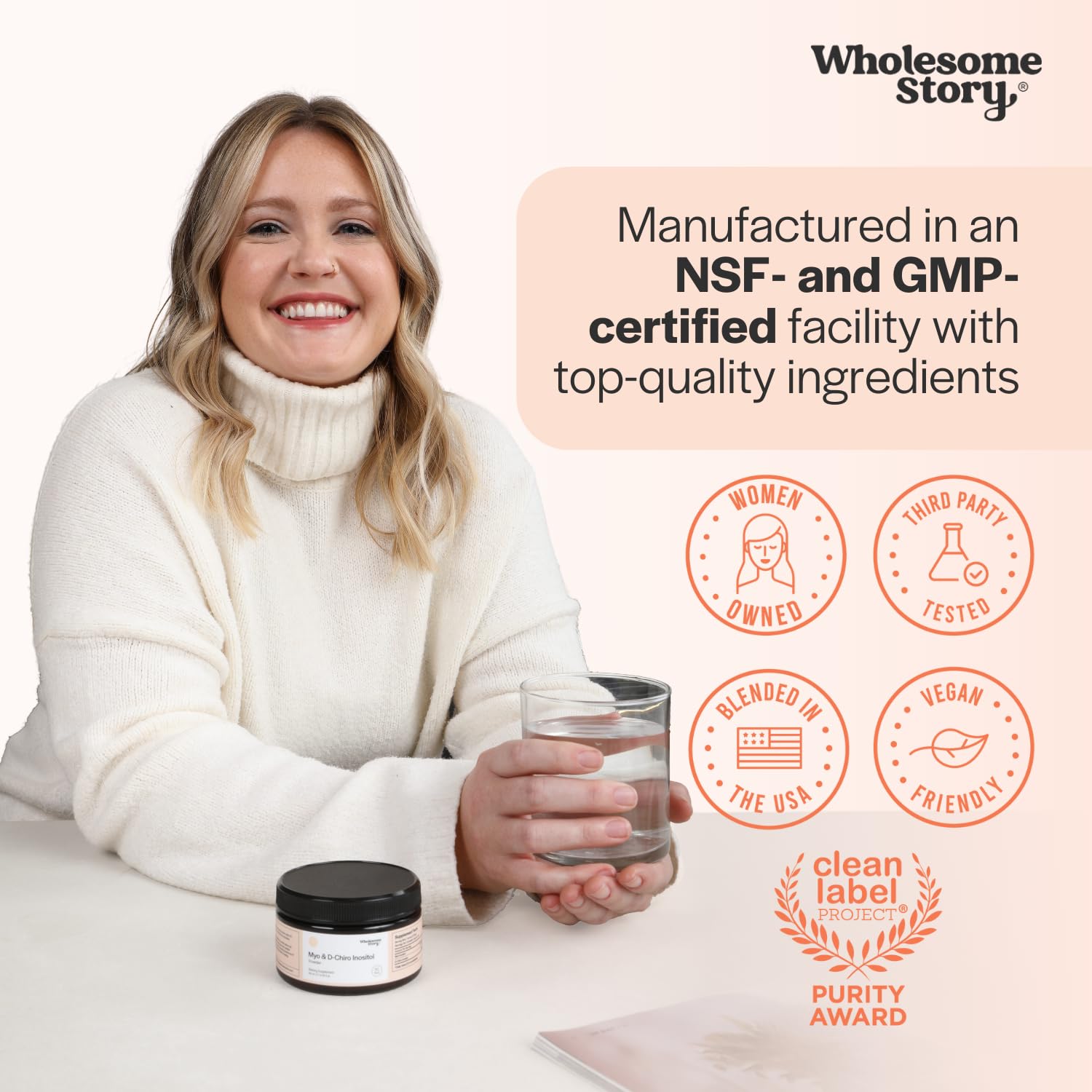 Wholesome Story Myo-Inositol Powder packaging with ingredients list
