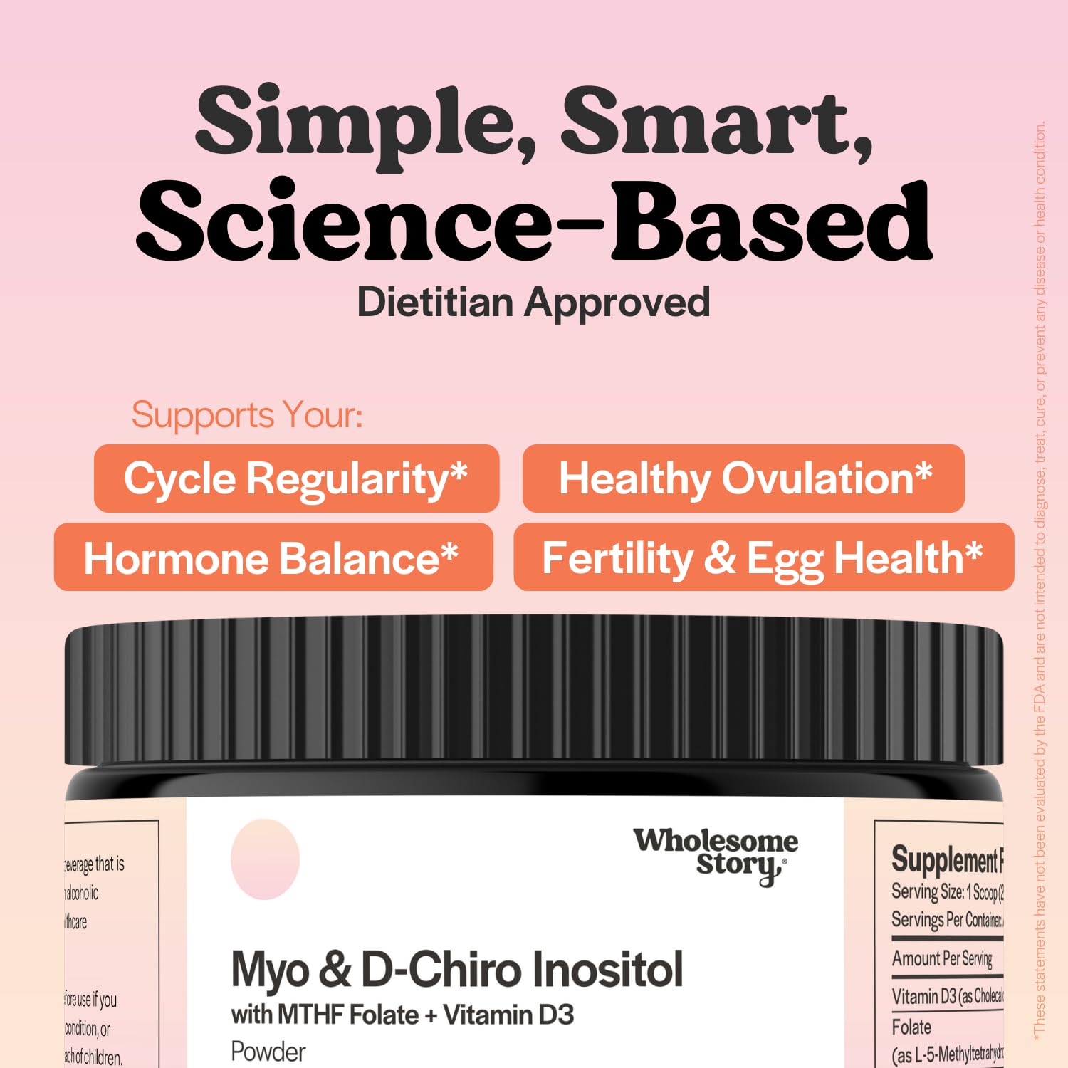 Wholesome Story Myo Inositol Powder side view with capsules