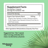 Wholesome Story Saw Palmetto Supplement capsules close-up