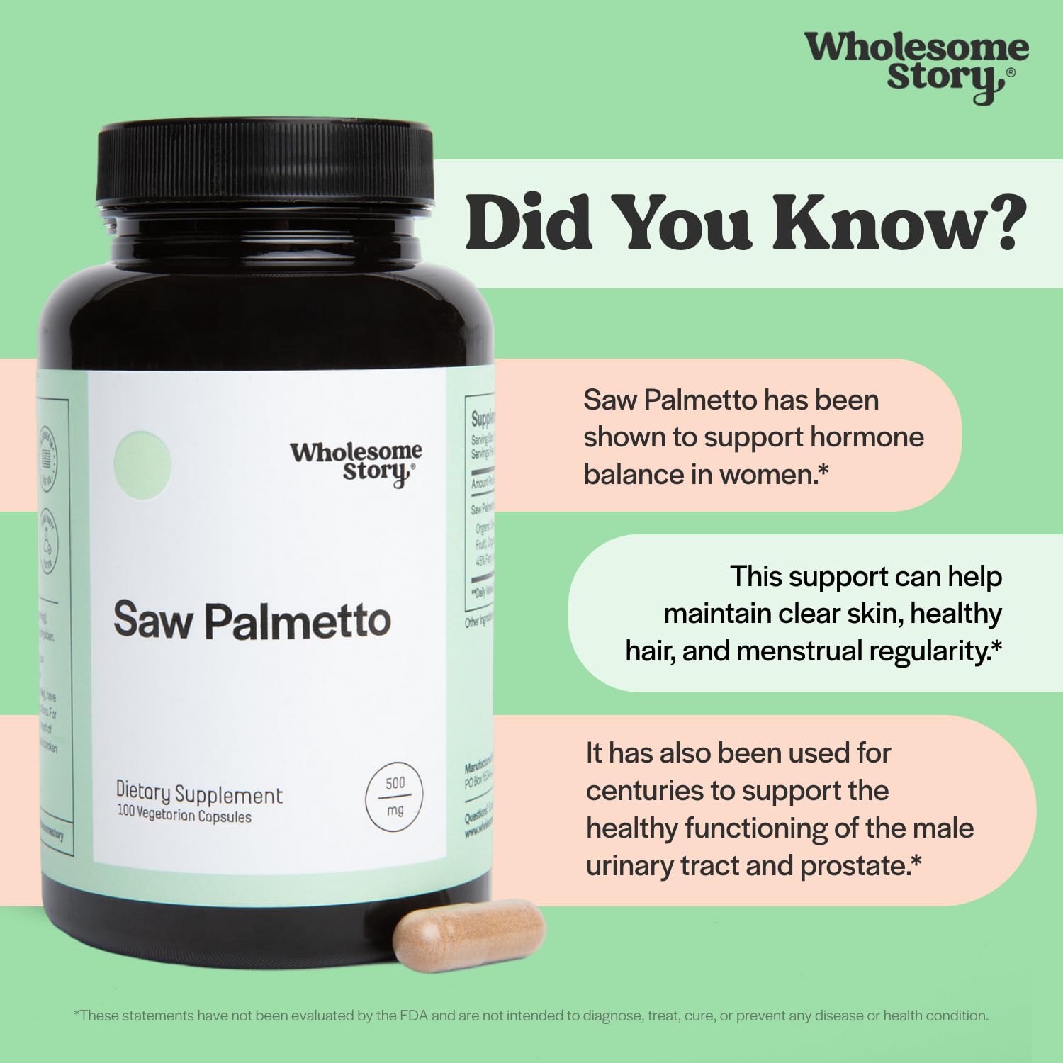Wholesome Story Saw Palmetto Supplement ingredients list