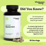 Wholesome Story Vegan Spearmint Capsules on a wooden table