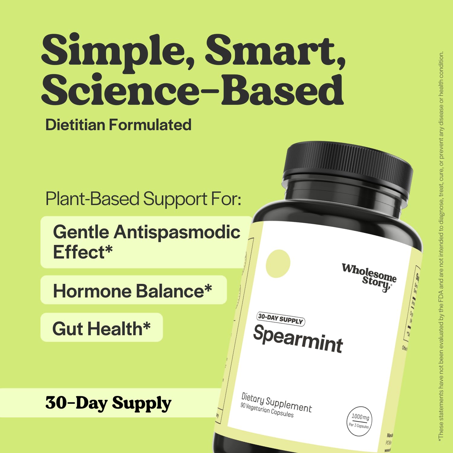 Wholesome Story Vegan Spearmint Capsules side view with label