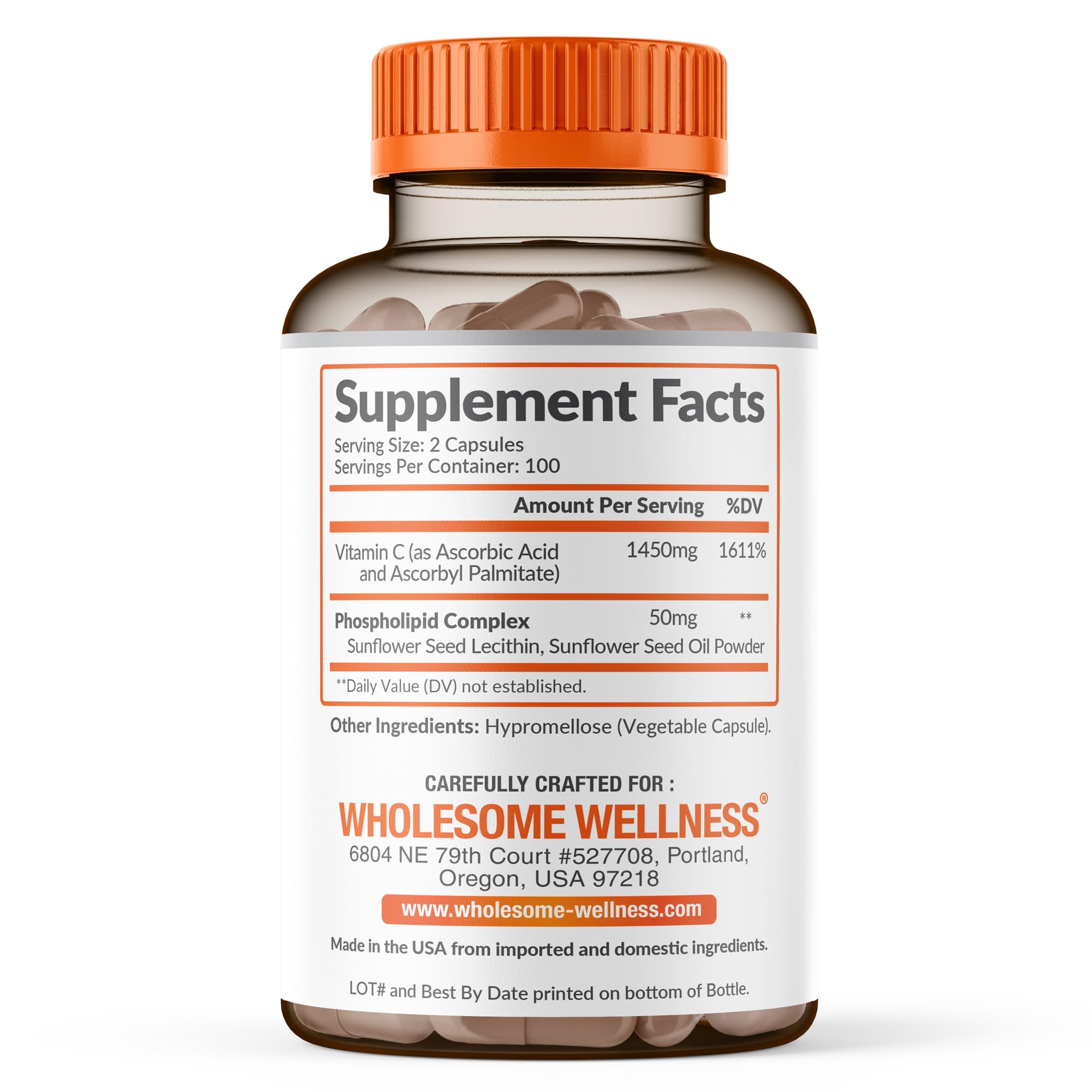 Wholesome Wellness Liposomal Vitamin C 1500mg bottle side view