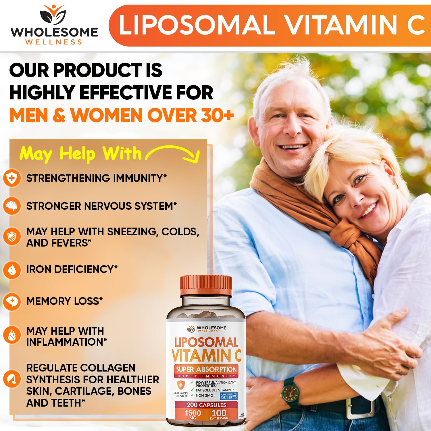 Wholesome Wellness Liposomal Vitamin C 1500mg capsules close-up