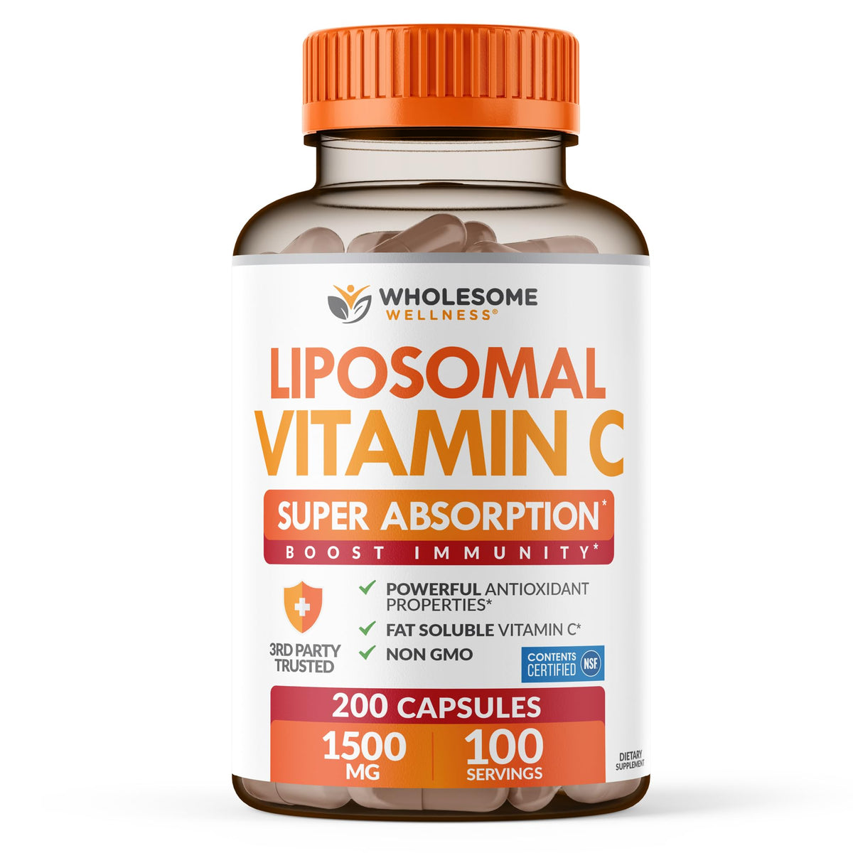 Wholesome Wellness Liposomal Vitamin C 1500mg vegetable capsules front view