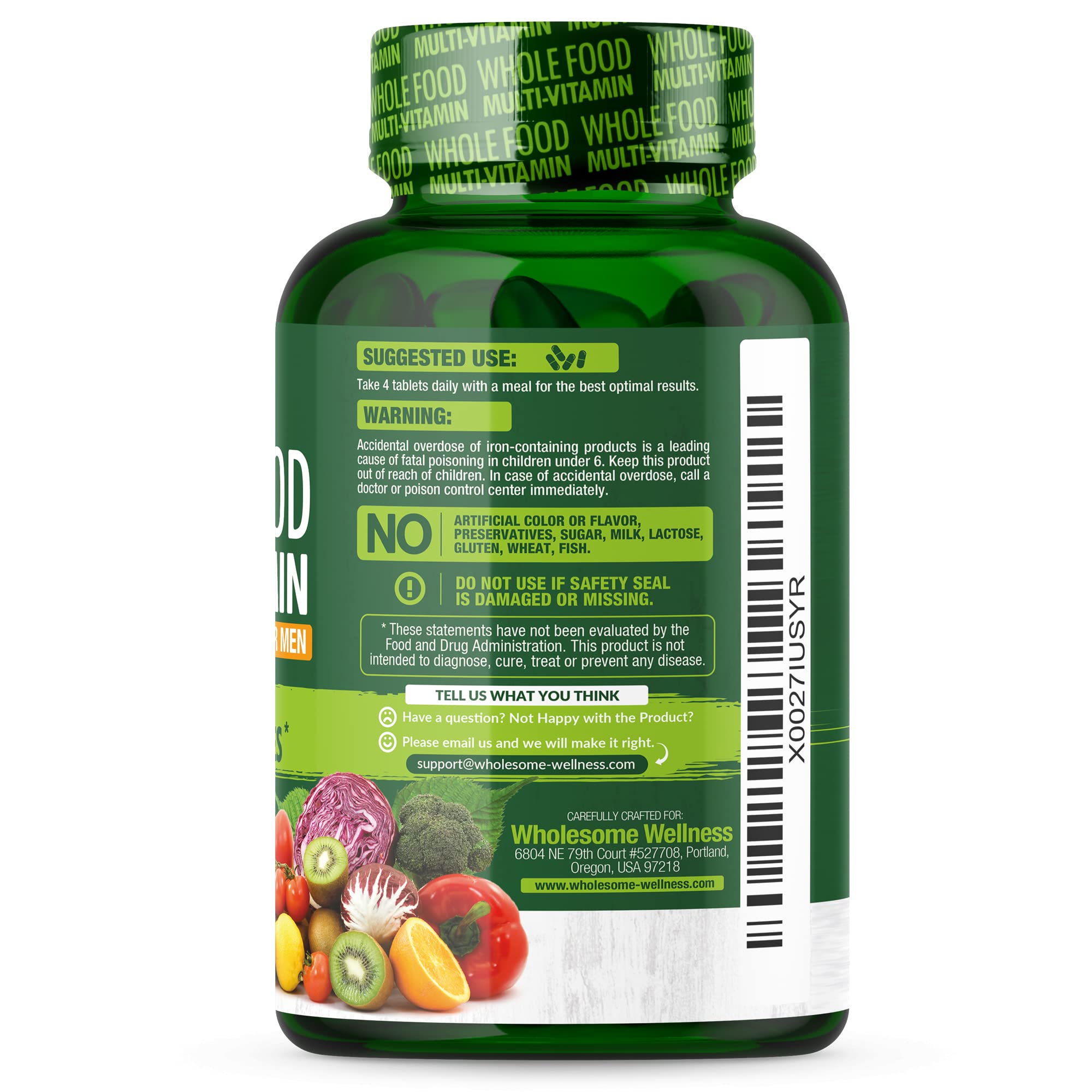 Wholesome Wellness Men's Whole Food Multivitamin on a wooden table