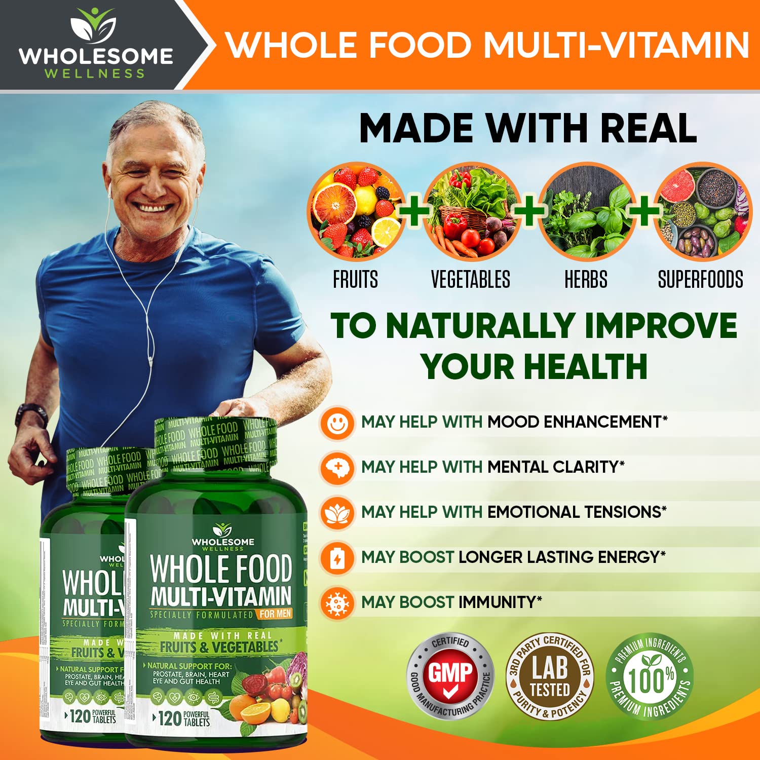Wholesome Wellness Men's Whole Food Multivitamin packaging