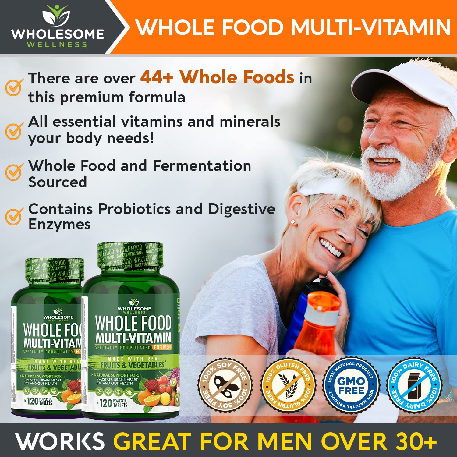 Wholesome Wellness Men's Whole Food Multivitamin tablet close-up