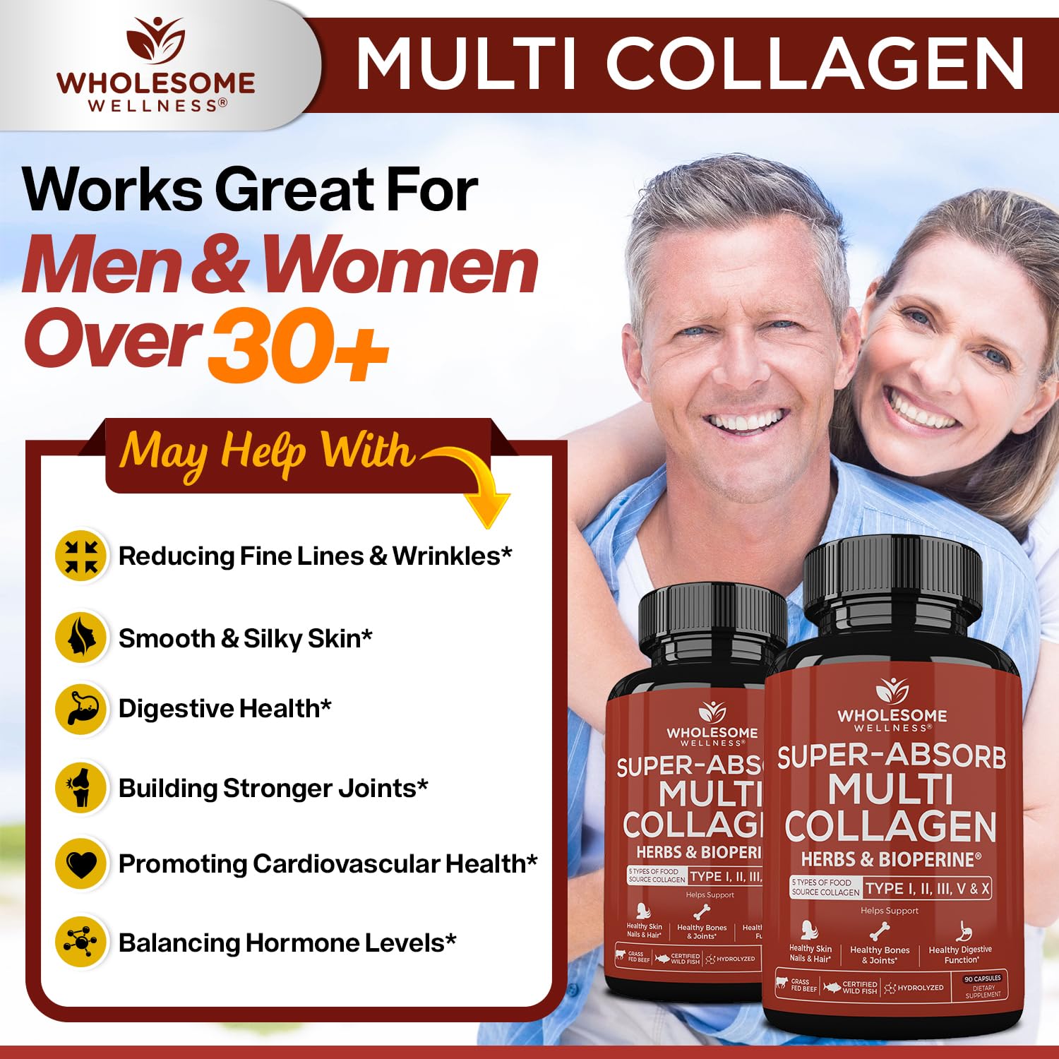 Wholesome Wellness Multi Collagen Capsules 100g side view