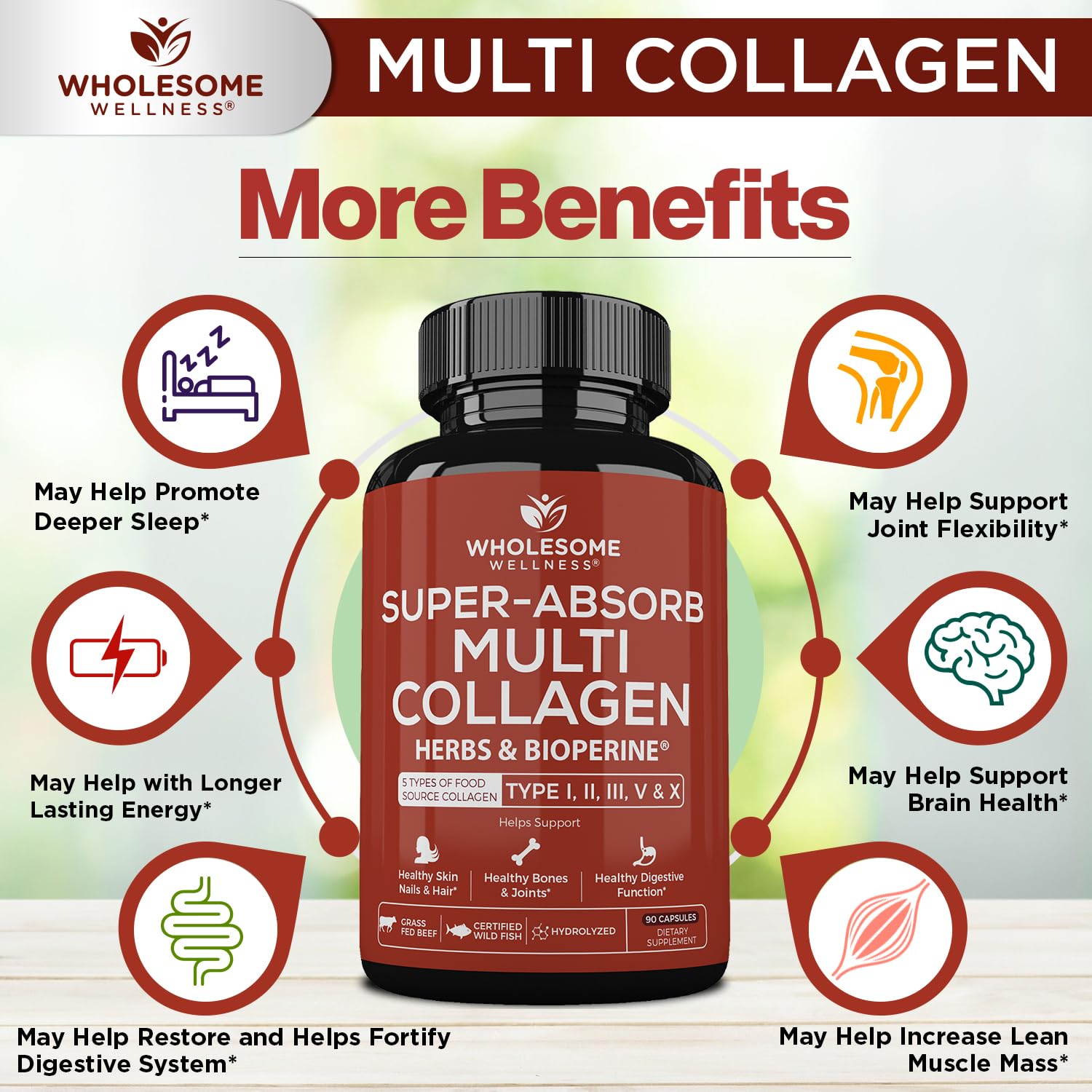 Wholesome Wellness Multi Collagen Capsules 100g with ingredients list